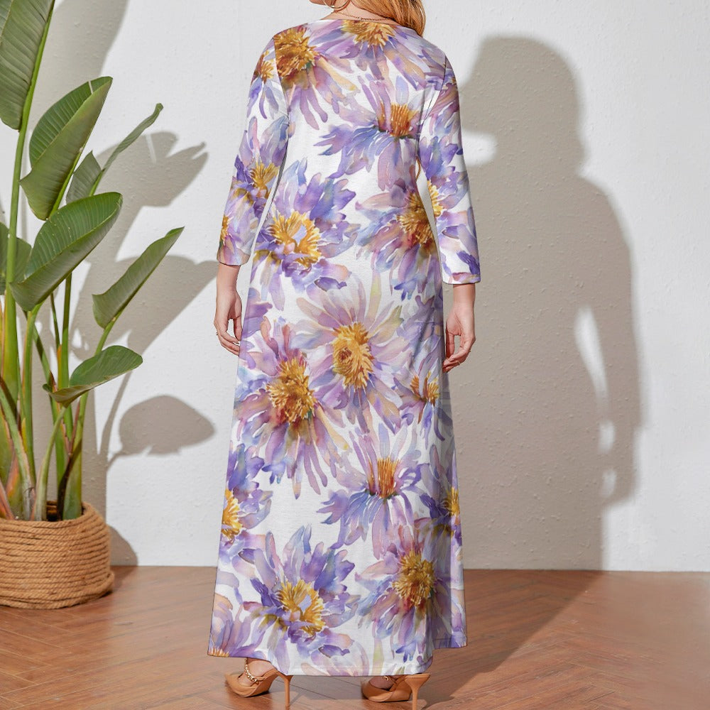 Aster Dress, Plus Size Birth Month Dress, September Birth Month Dress, Small to Plus Size Loose Dress, Crew Neck Long Sleeve Dress