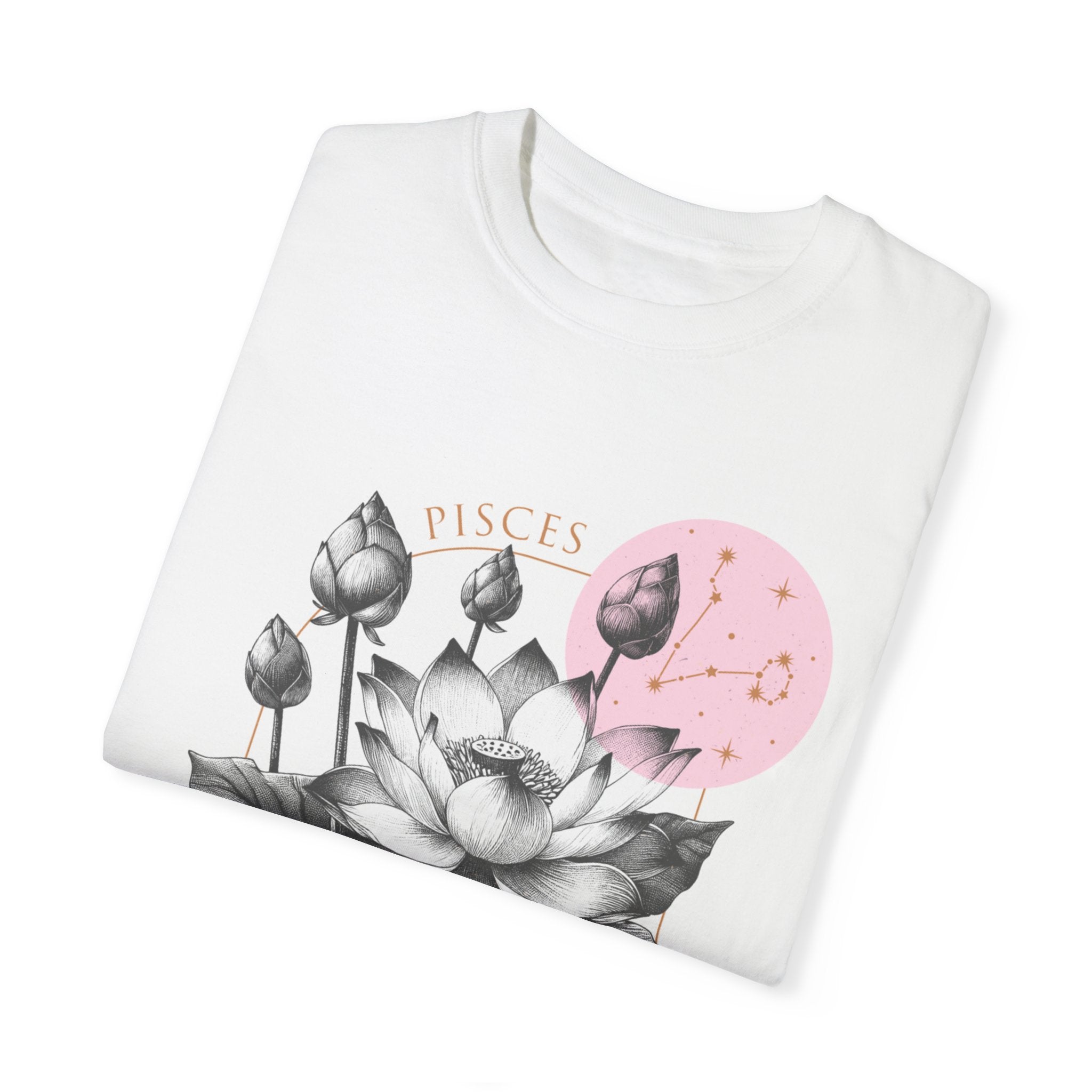 Pices Tee, Birth Flower Lotus Tee, Lotus Birth Flower Tee, Lotus Flower T-shirt, Unisex Garment-Dyed T-shirt