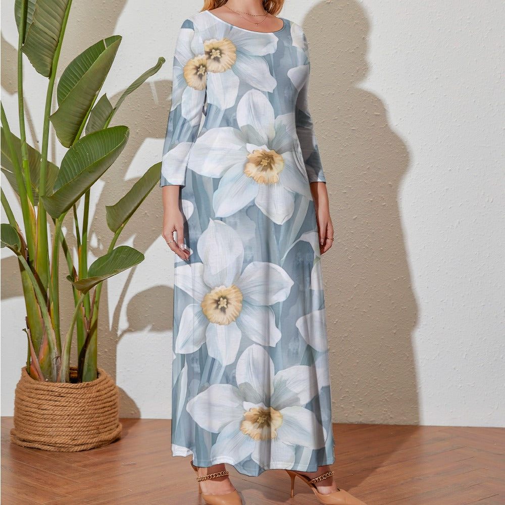 Narcissus, Plus Size Birth Month Dress, December Birth Month Dress, Plus Size Loose Dress, Crew Neck Long Sleeve Dress