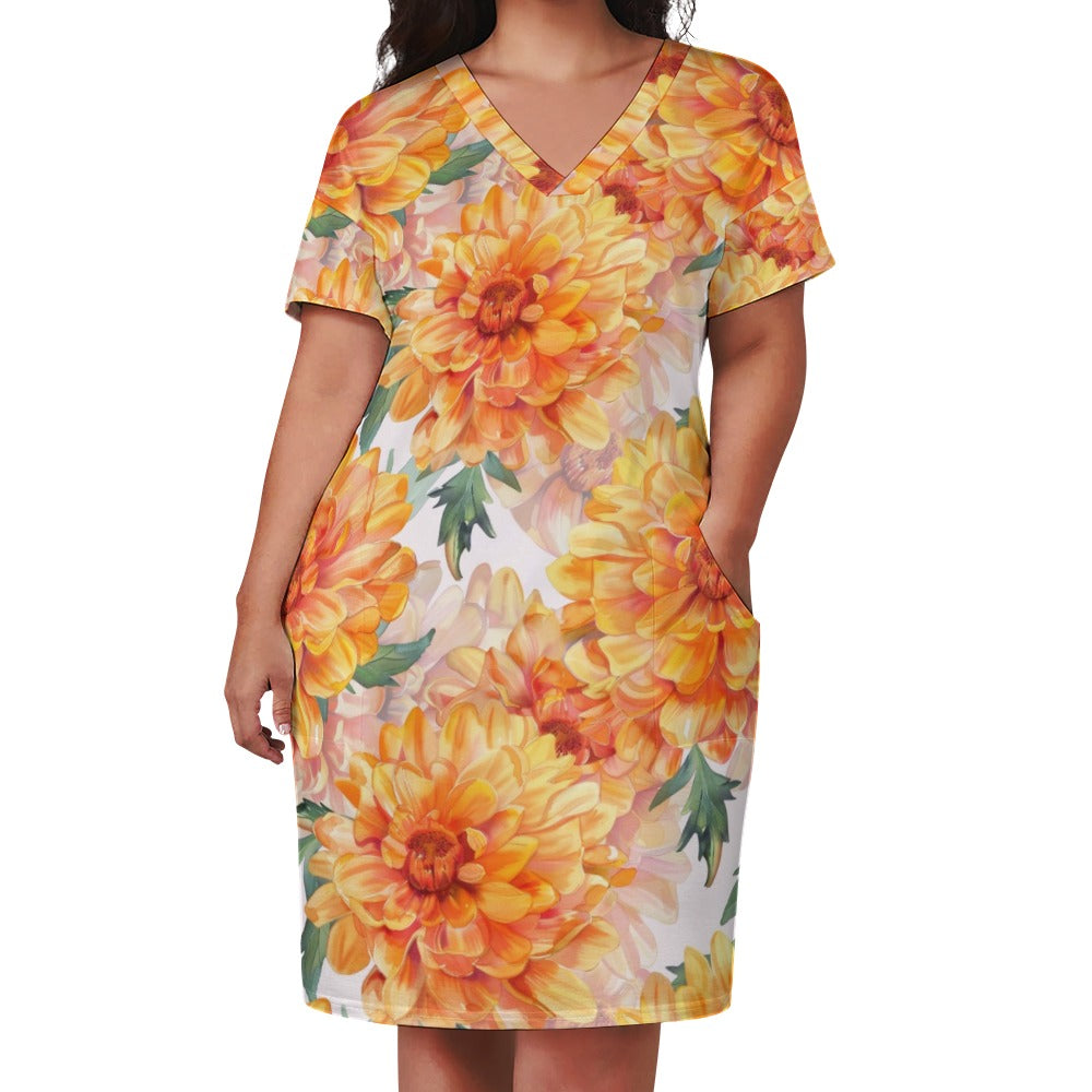 Marigold, October, Marigold Dress, October Birth Month, Small to Plus Size Dress, Birth Month Dress, Loose pocket dress