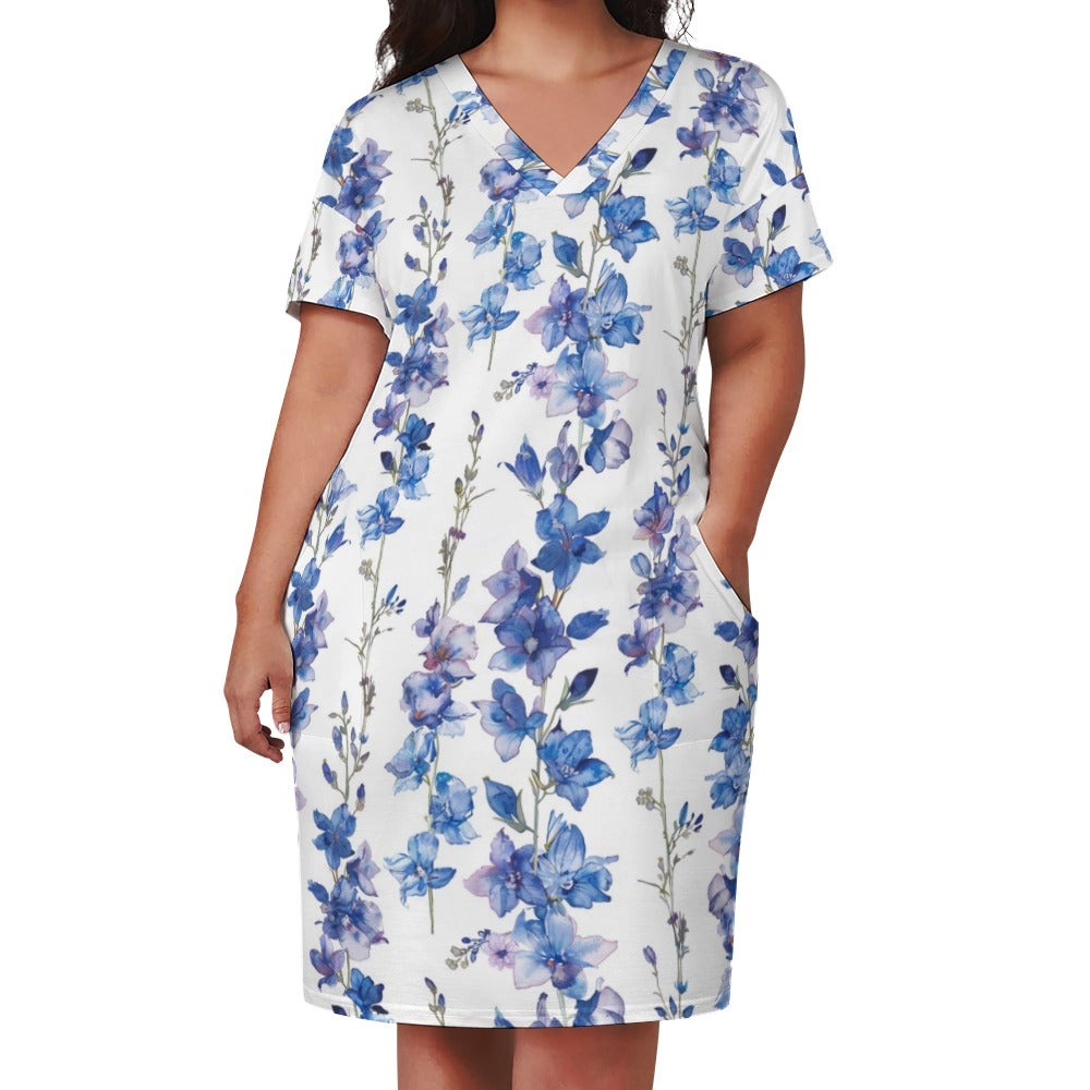 Larkspur, July, Larkspur Dress, July Birth Month, Small to Plus Size Dress, Birth Month Dress, Loose pocket dress
