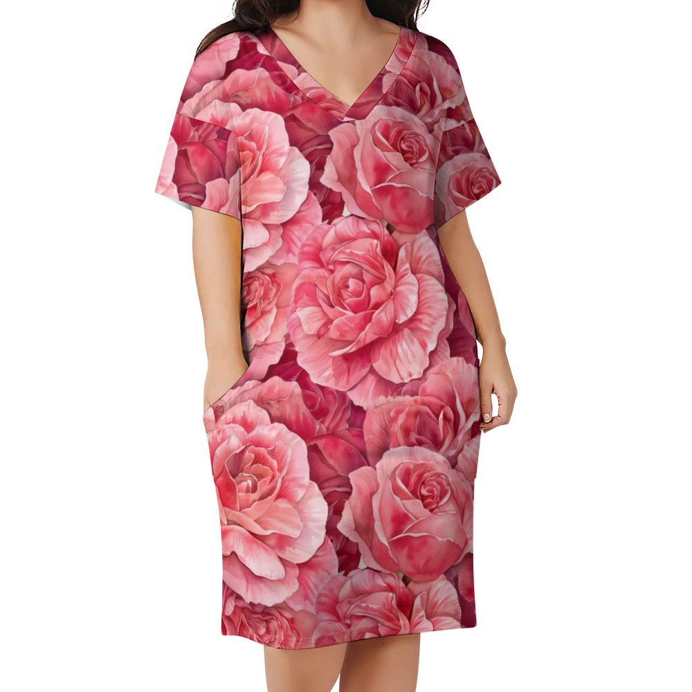 Rose, June, Rose Dress, June Birth Month, Small to Plus Size Dress, Birth Month Dress, Loose pocket dress