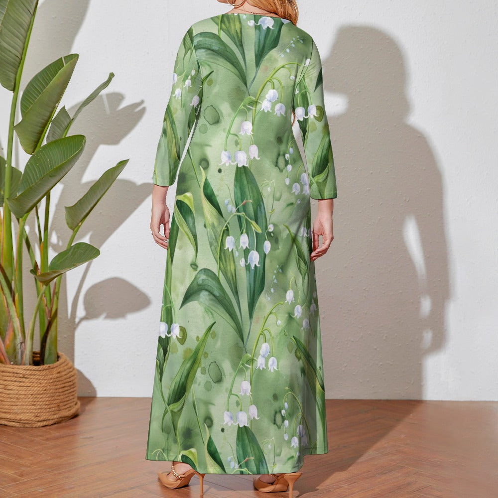 Lily of the Valley Dress, Plus Size Birth Month Dress, May Birth Month Dress, Small to Plus Size Loose Dress, Crew Neck Long Sleeve Dress