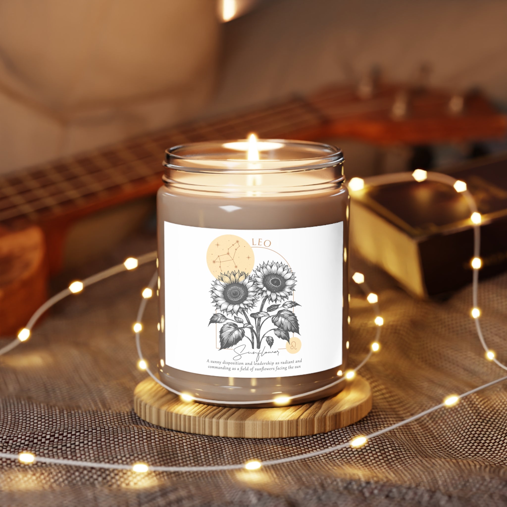 Leo Candle, Zodiac Candle, Birth Flower Sunflower Candle,  Scented Candles, 9oz