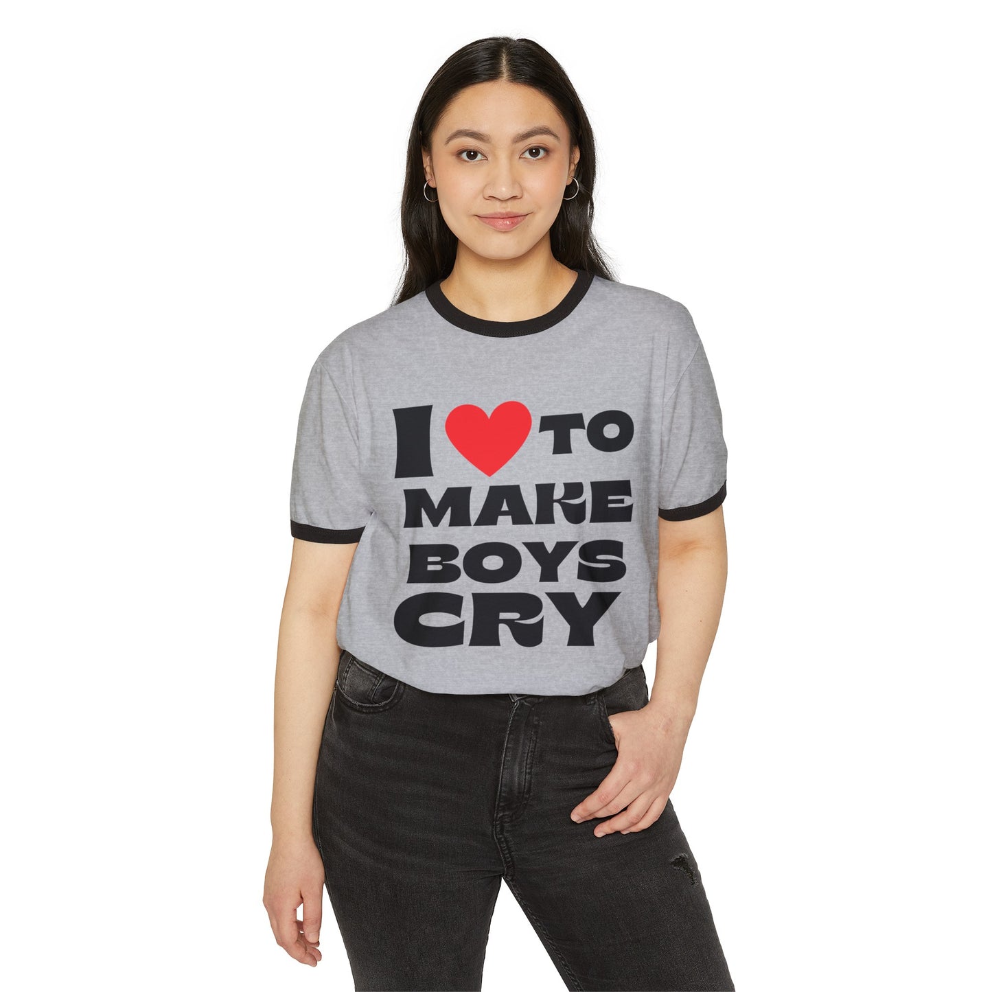 I Love to Make Boys Cry, I Love Ringer Tee, I Love To Make Boys Cry T-shirt, Unisex Cotton Ringer T-Shirt