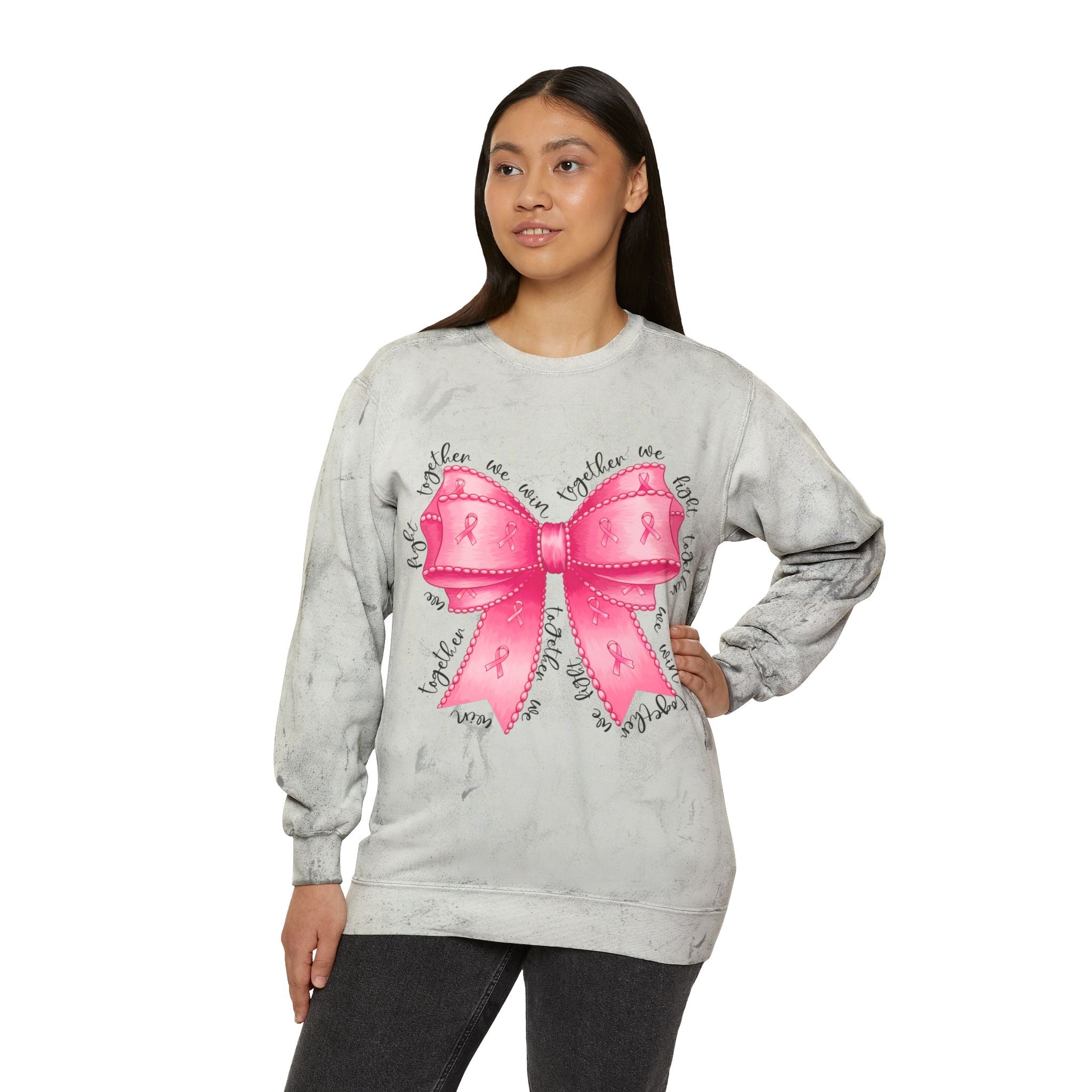 Together We Fight Together We Win, Breast Cancer Awareness Sweatshirt, Unisex Color Blast Crewneck Sweatshirt, BCA Sweatshirt