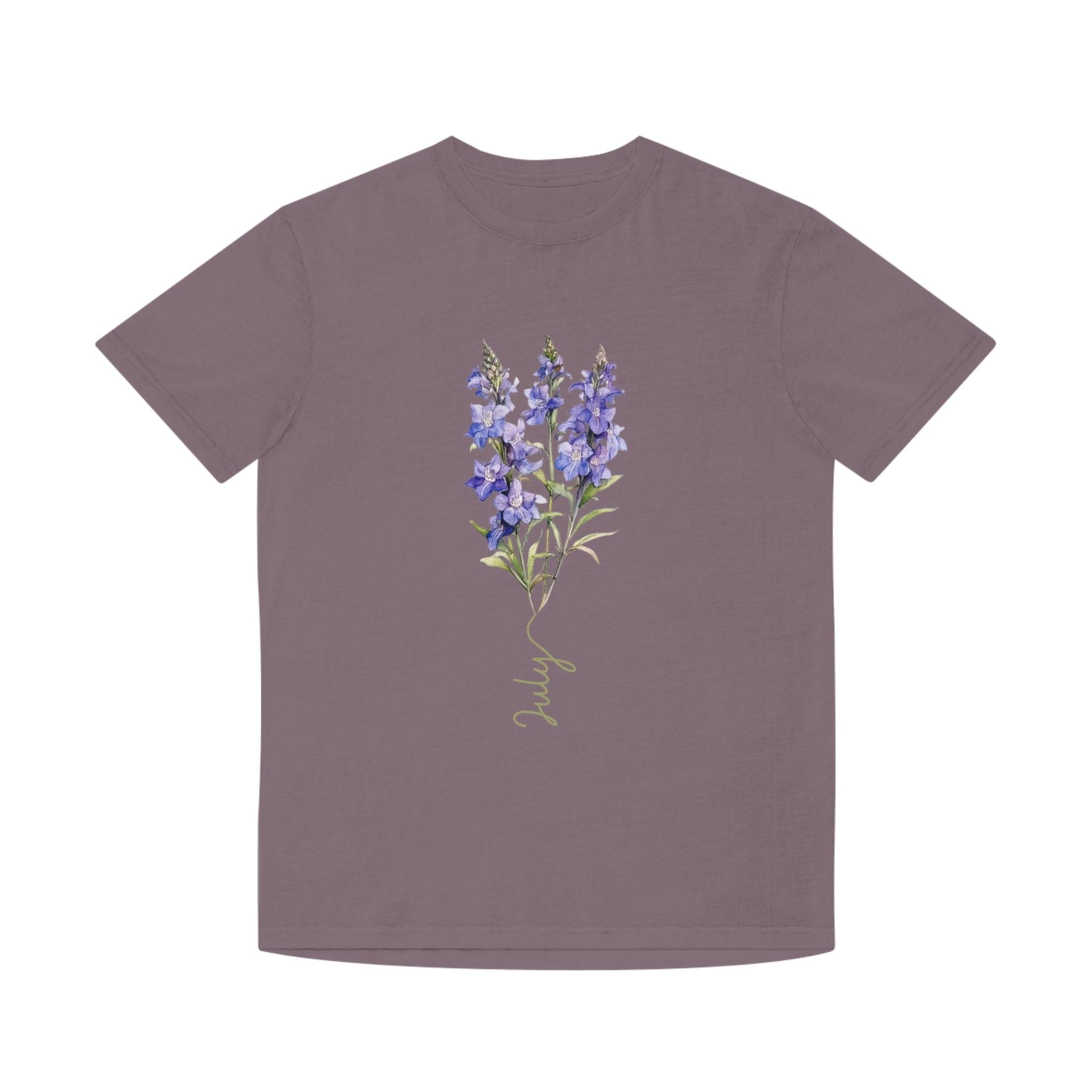 Birth Flower Tee, July Birth Flower, Larkspur Flower, Birth Flower, Birth Flower T-shirt, AS Colours Tee, Unisex Faded Shirt