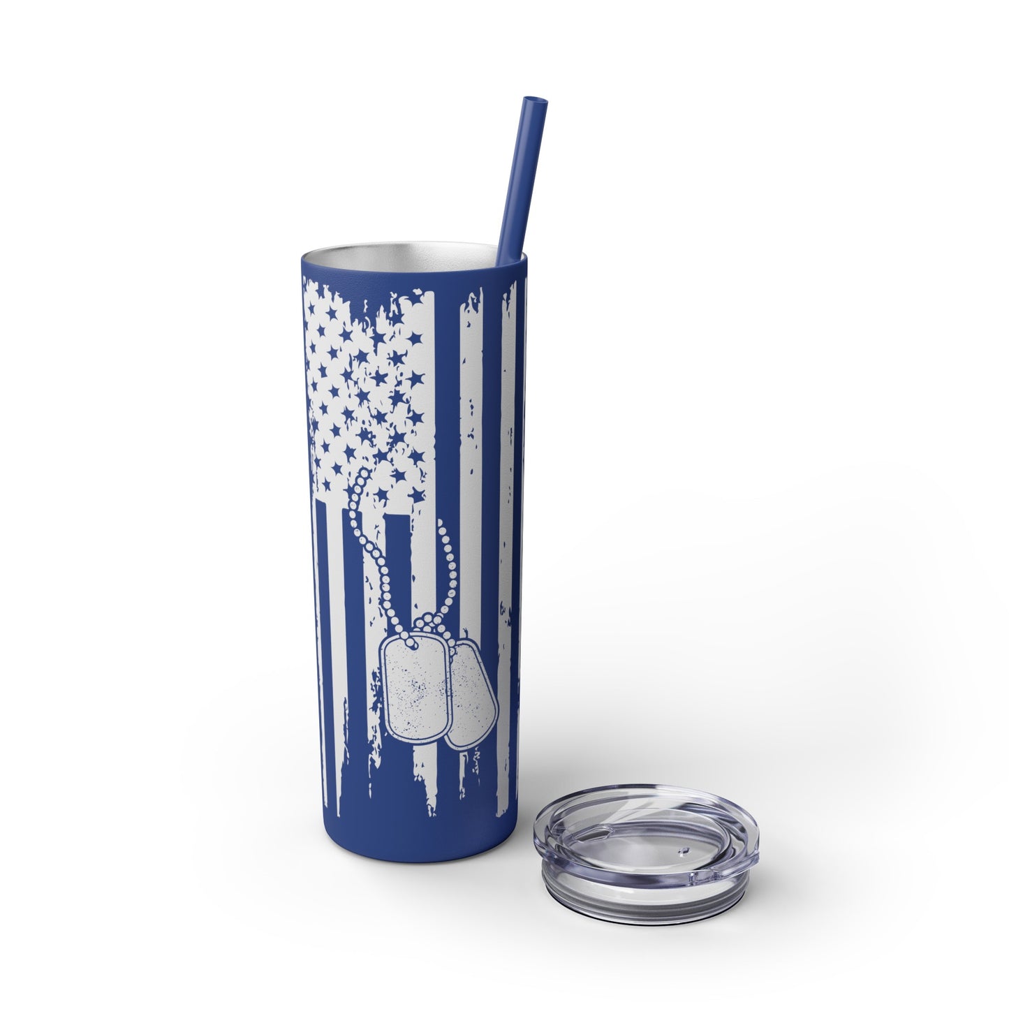 Flag with Tags Veterans Day Skinny Tumbler with Straw, 20oz