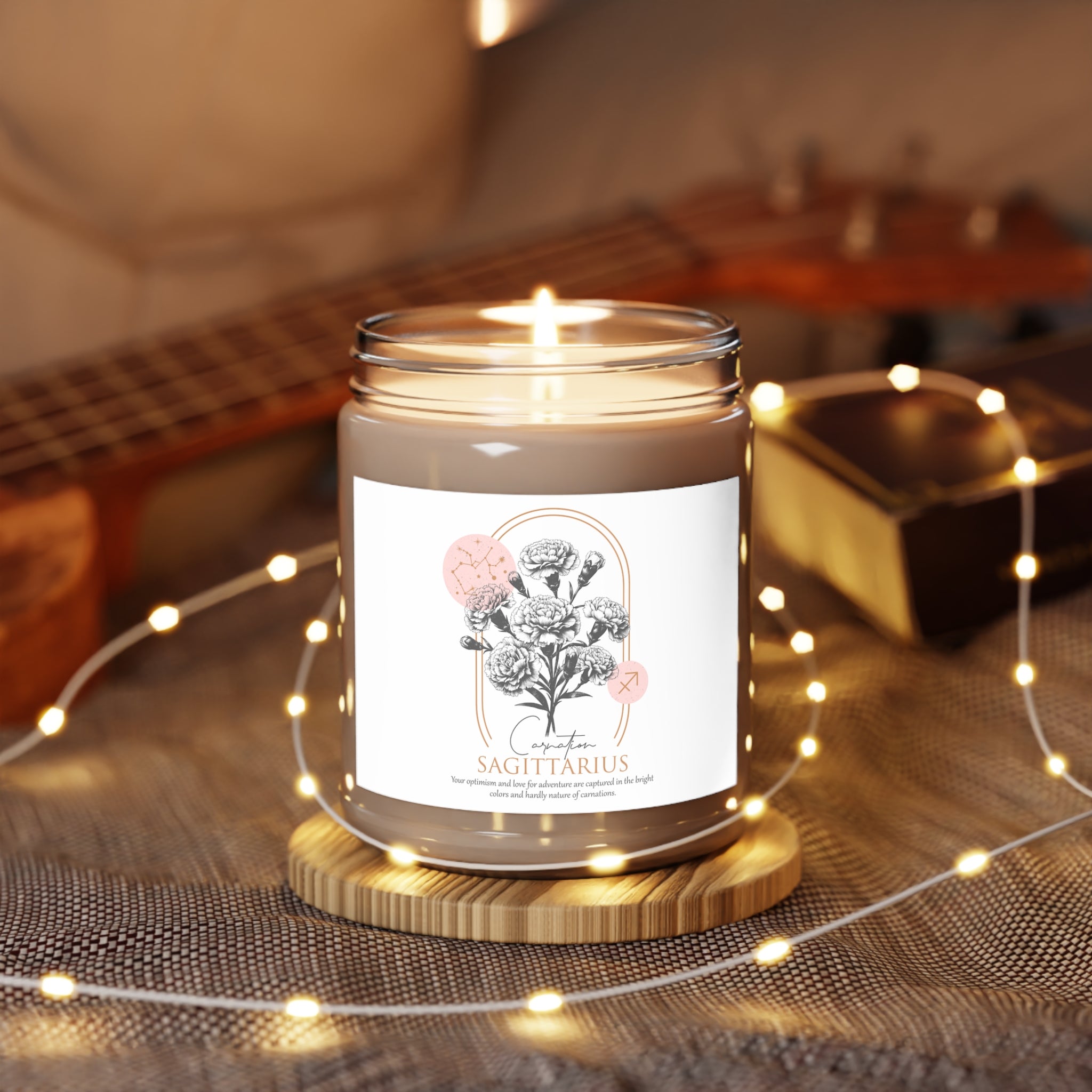 Sagittarius  Candle, Zodiac Candle, Birth Flower Carnation Candle,  Scented Candles, 9oz