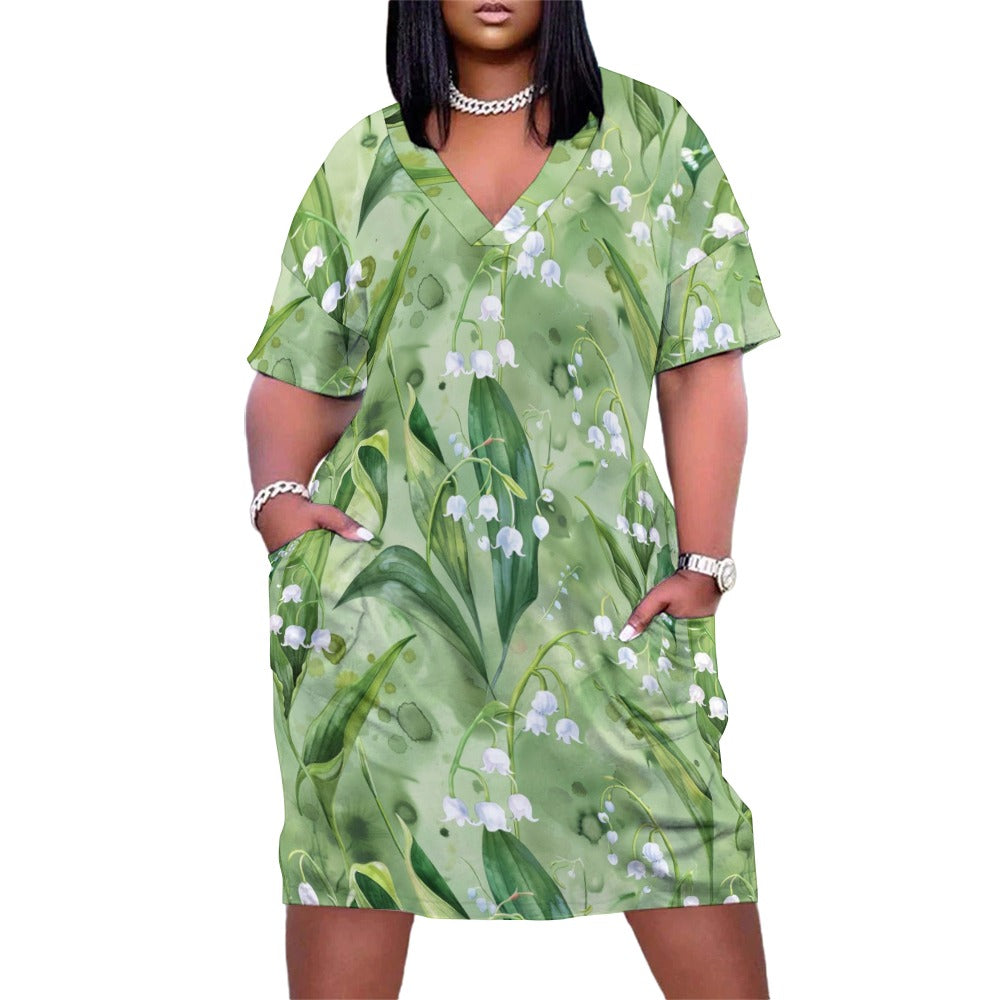Lily of the Valley, May, Lily of the Valley Dress, May Birth Month, Small to Plus Size Dress, Birth Month Dress, Loose pocket dress