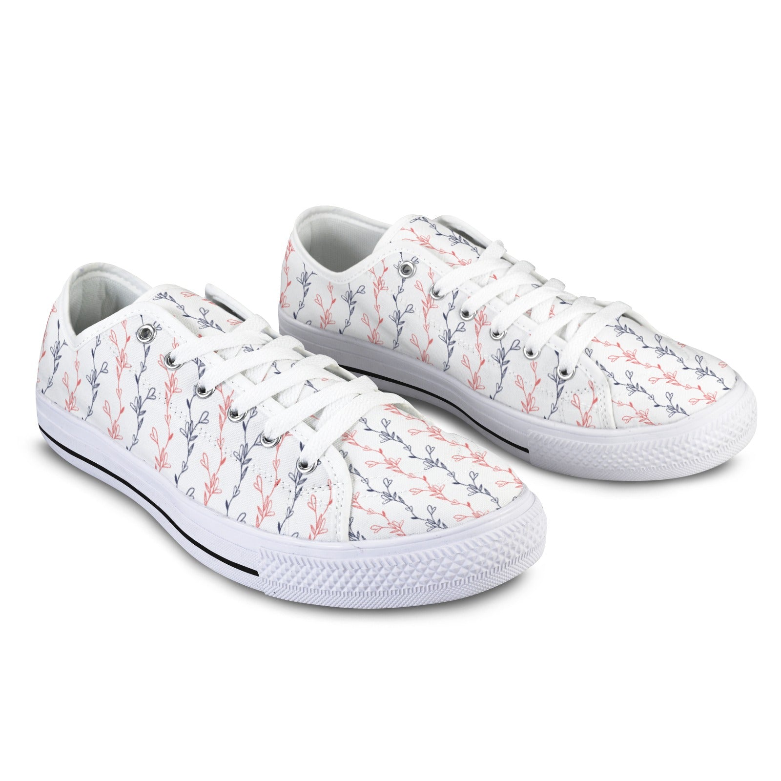 Red & Navy Line Art Flower Design Sneakers