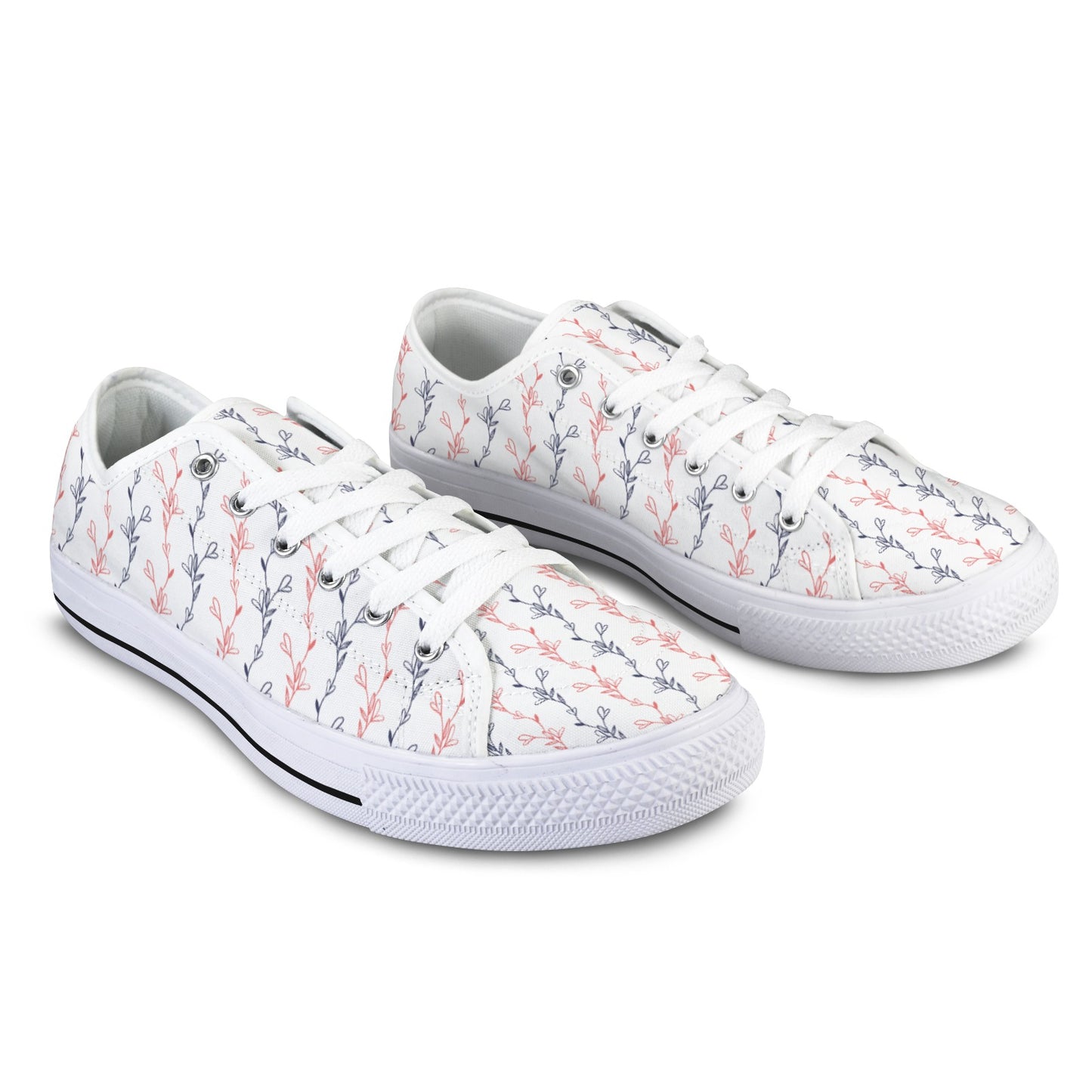 Red & Navy Line Art Flower Design Sneakers