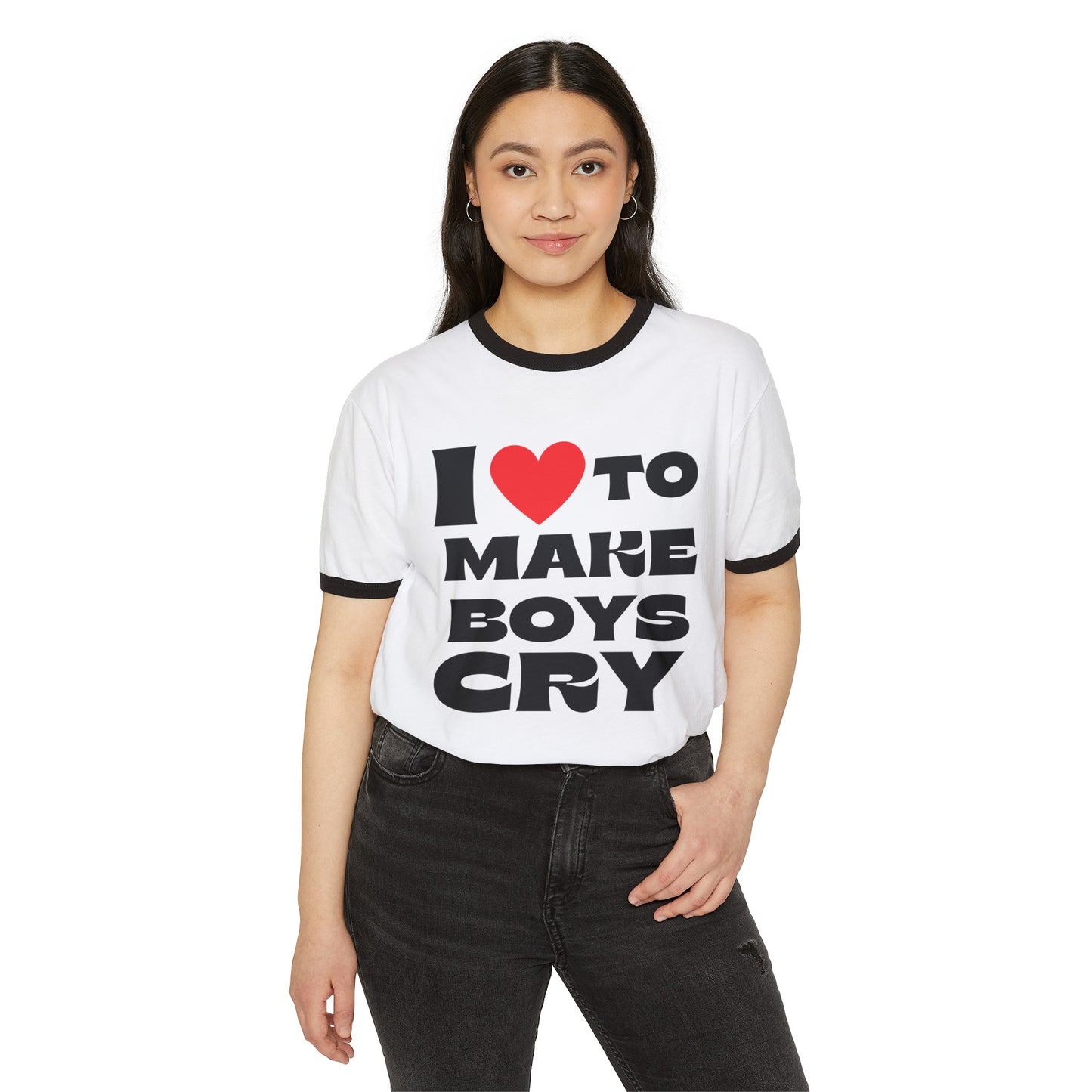 I Love to Make Boys Cry, I Love Ringer Tee, I Love To Make Boys Cry T-shirt, Unisex Cotton Ringer T-Shirt