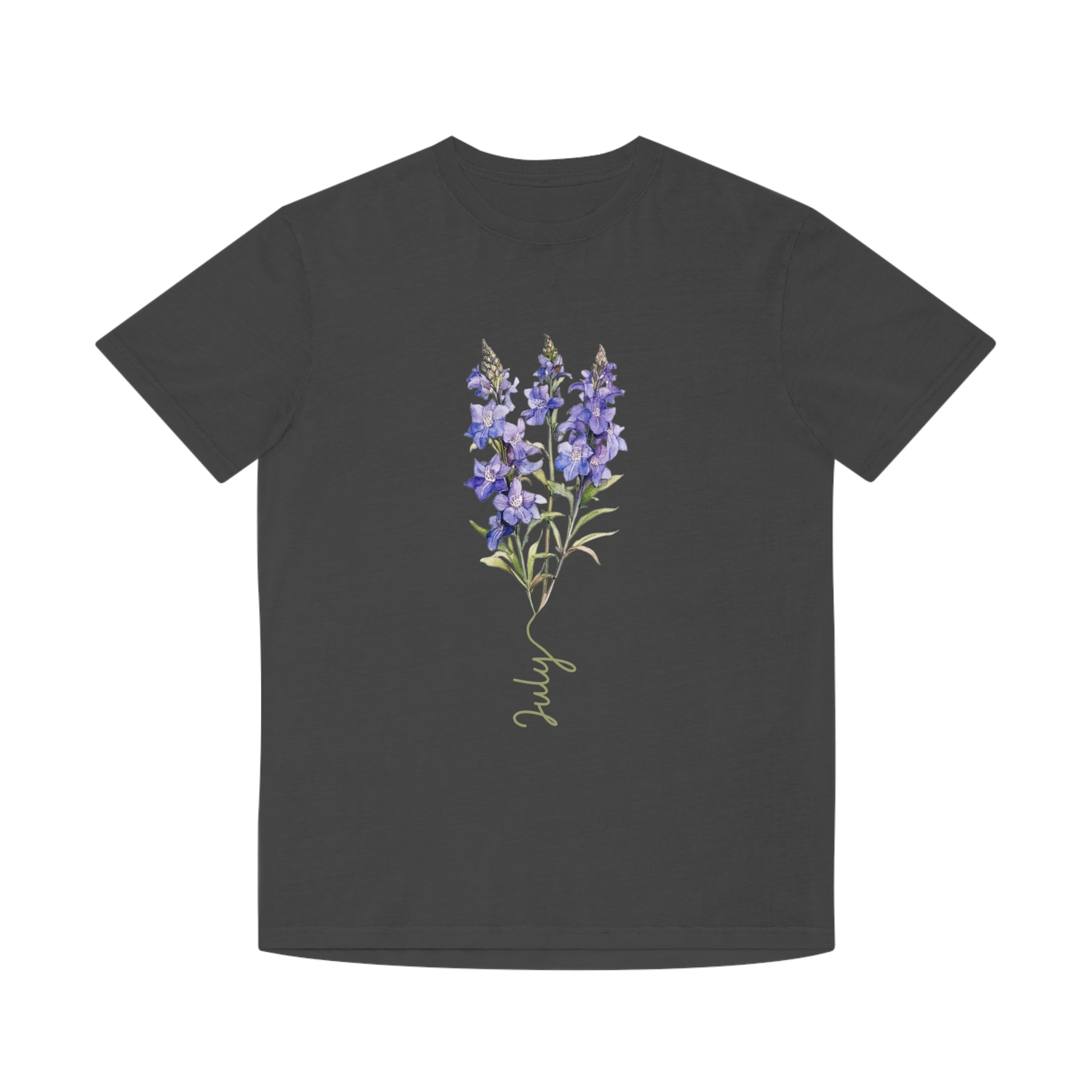 Birth Flower Tee, July Birth Flower, Larkspur Flower, Birth Flower, Birth Flower T-shirt, AS Colours Tee, Unisex Faded Shirt