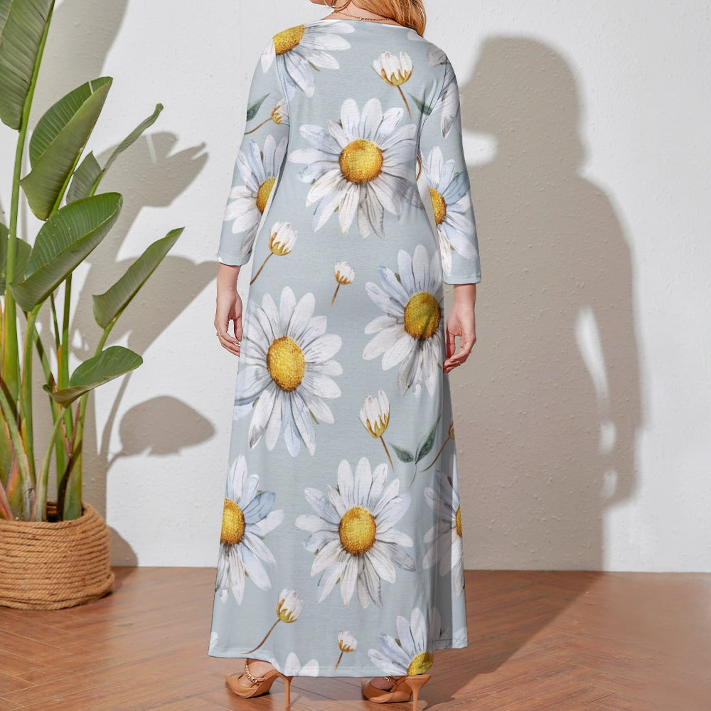 Daisy Dress, Plus Size Birth Month Dress, April Birth Month Dress, Small to Plus Size Loose Dress, Crew Neck Long Sleeve Dress