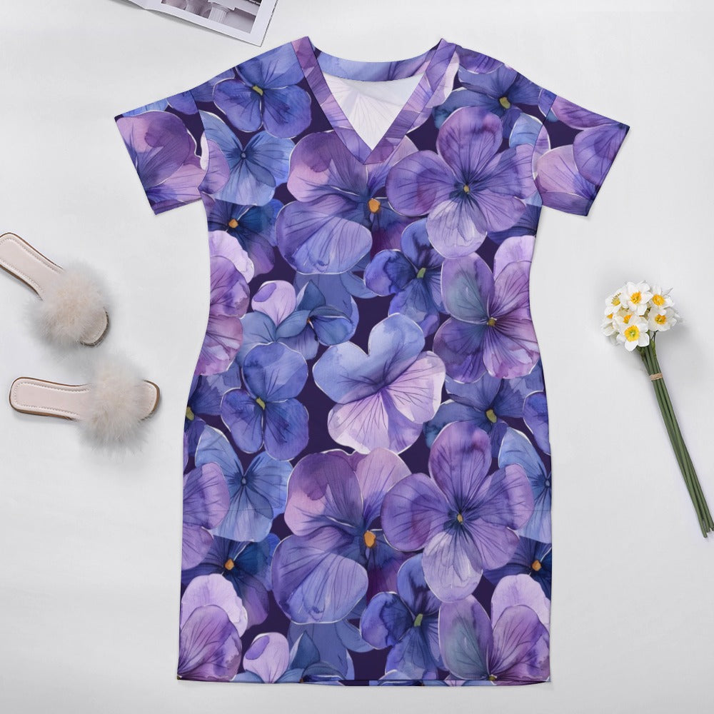 Violets, February, Violets Dress, February Birth Month, Small to Plus Size Dress, Birth Month Dress, Loose pocket dress