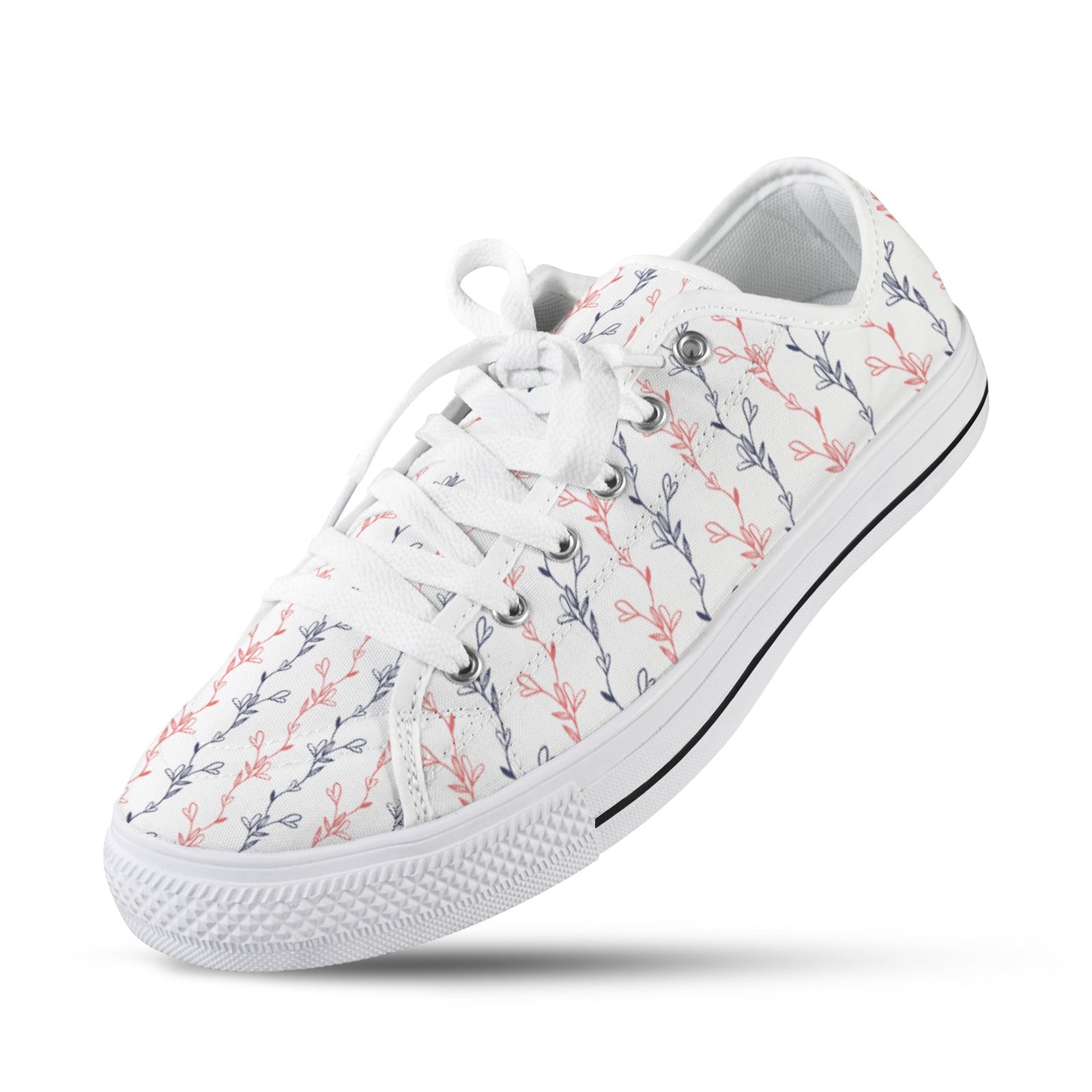 Red & Navy Line Art Flower Design Sneakers