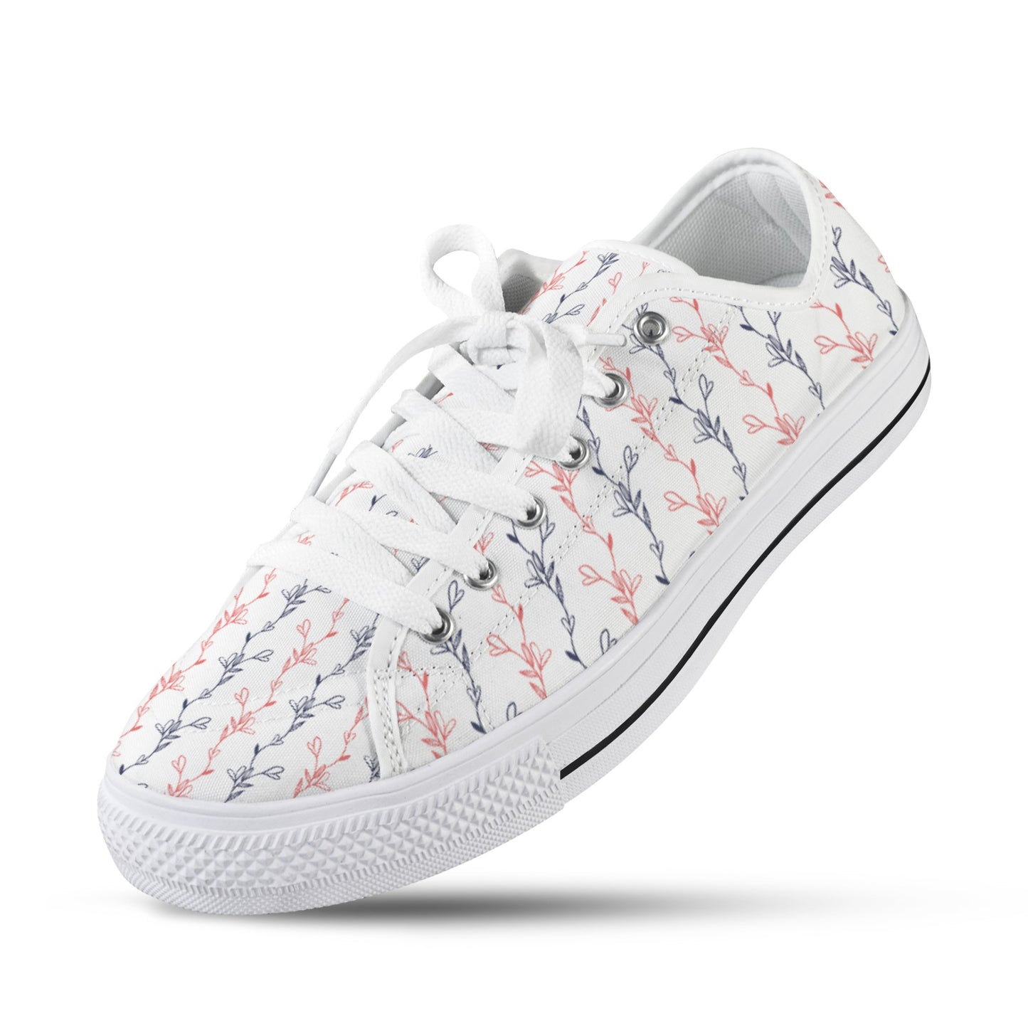 Red & Navy Line Art Flower Design Sneakers