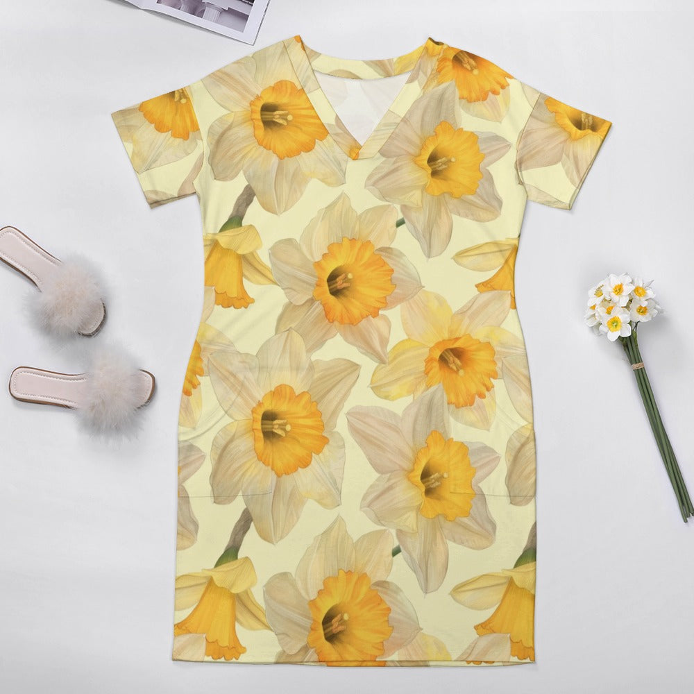 Daffodils, March, Daffodils Dress, March Birth Month, Small to Plus Size Dress, Birth Month Dress, Loose pocket dress