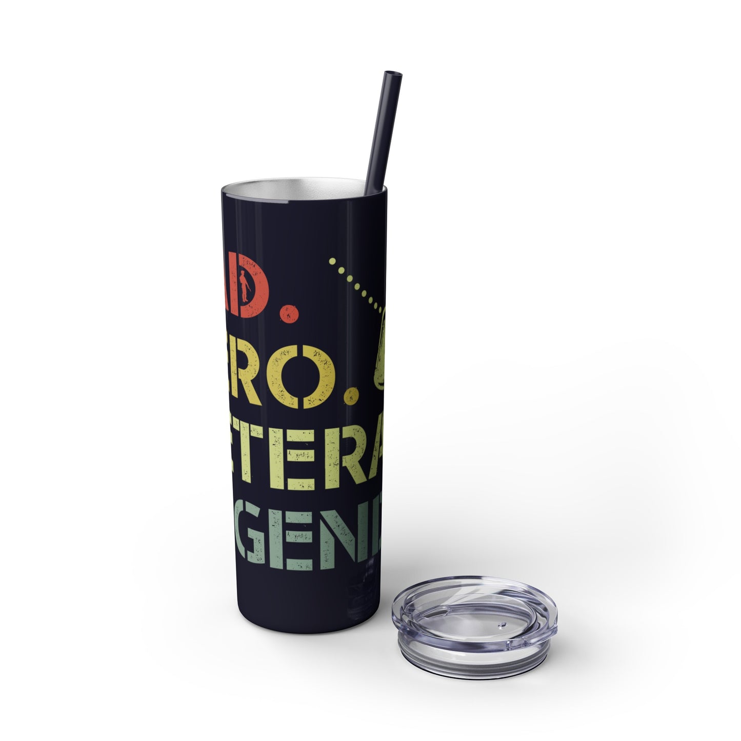 Dad Hero Legend Veteran Skinny Tumbler with Straw, 20oz