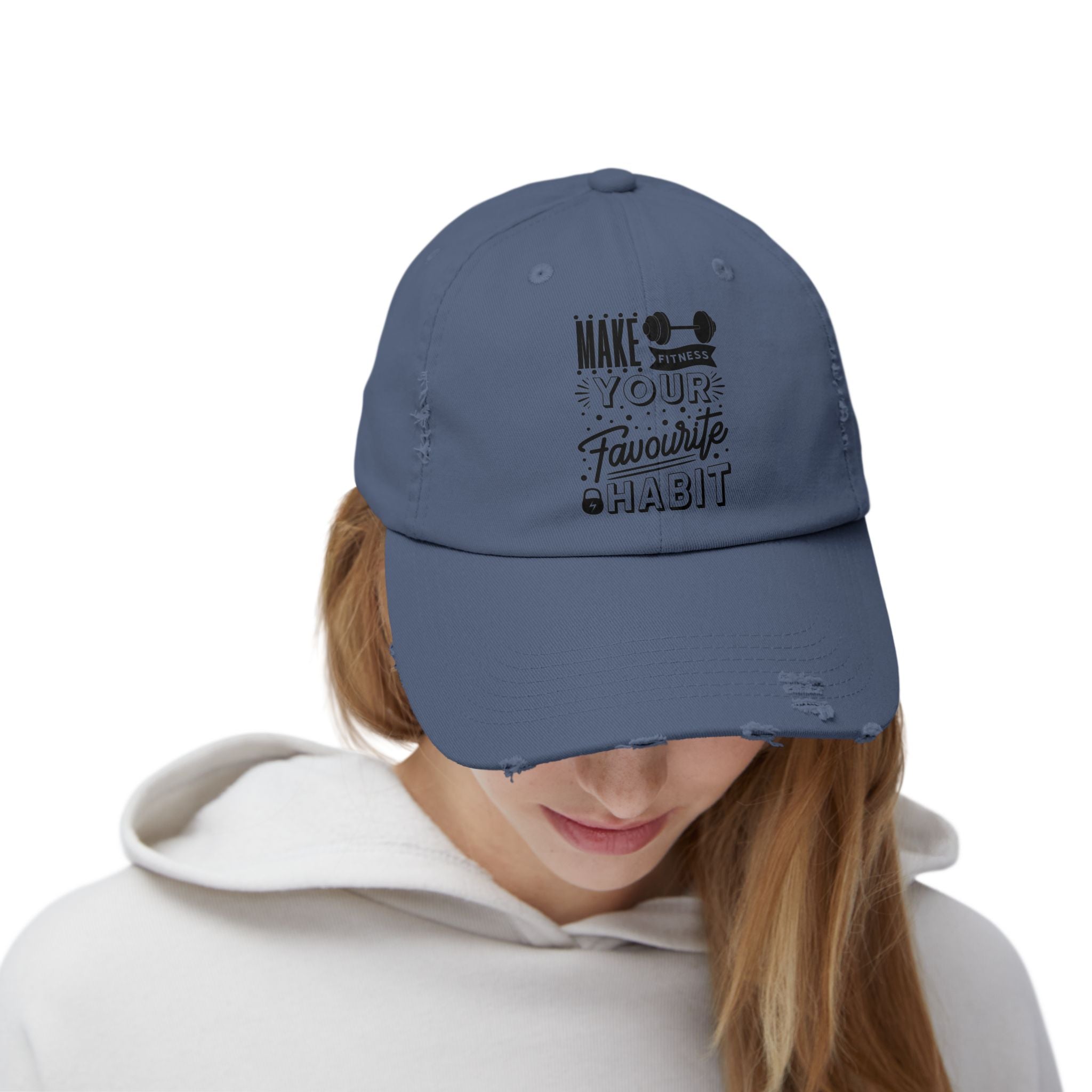 Make Fitness Your Favorite Habit, Make Fitness Your Habit Cap, Fitness Cap, Workout Cap, Unisex Distressed Cap