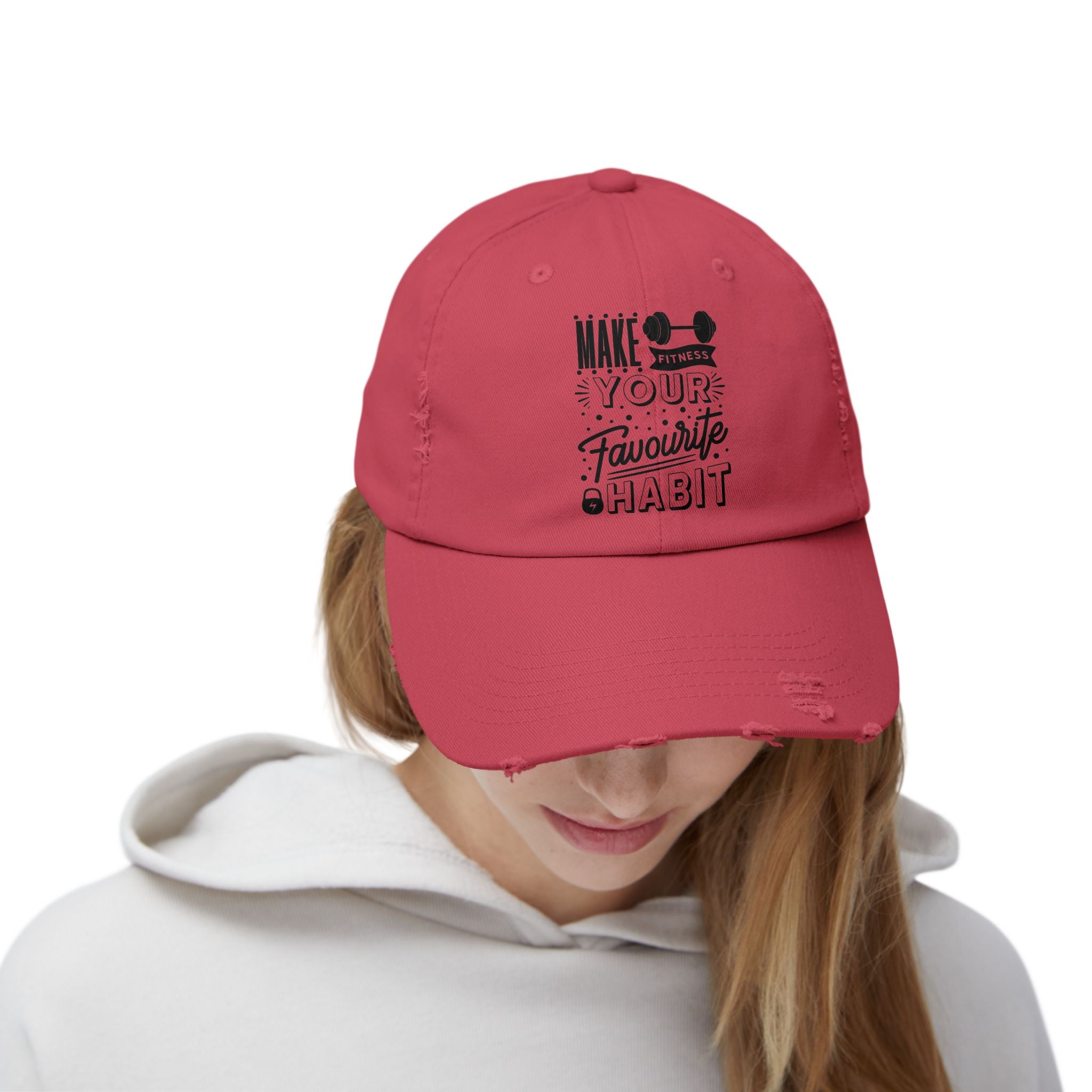 Make Fitness Your Favorite Habit, Make Fitness Your Habit Cap, Fitness Cap, Workout Cap, Unisex Distressed Cap