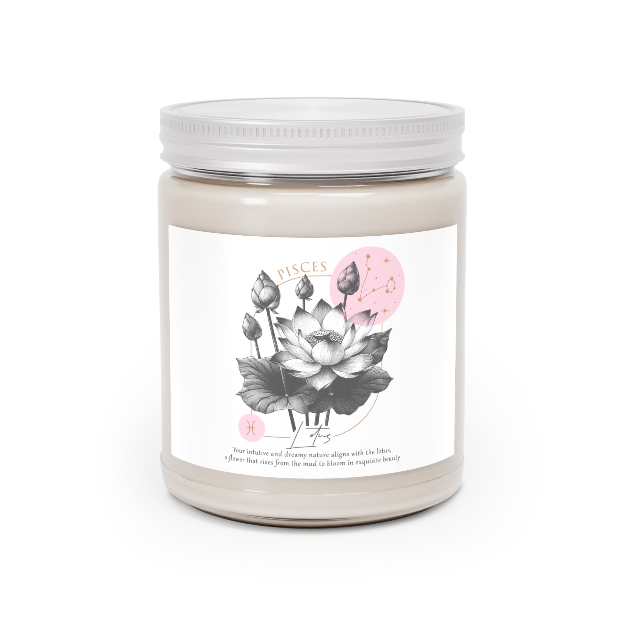 Pisces Candle, Zodiac Candle, Birth Flower Lotus Candle,  Scented Candles, 9oz
