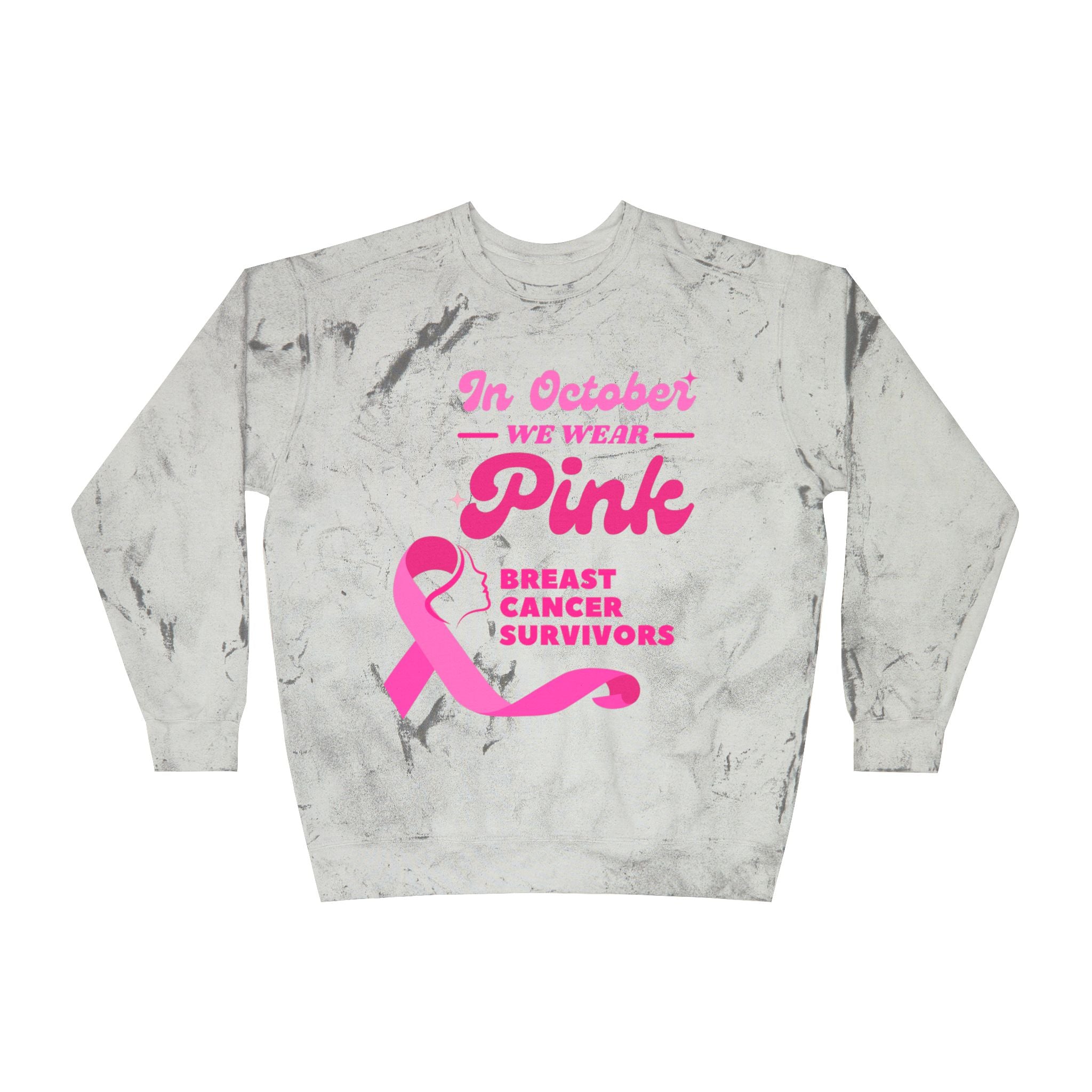 In October We Wear Pink, Breast Cancer Survivors, Breast Cancer Awareness Sweatshirt, Unisex Color Blast Crewneck Sweatshirt, BCA Sweatshirt