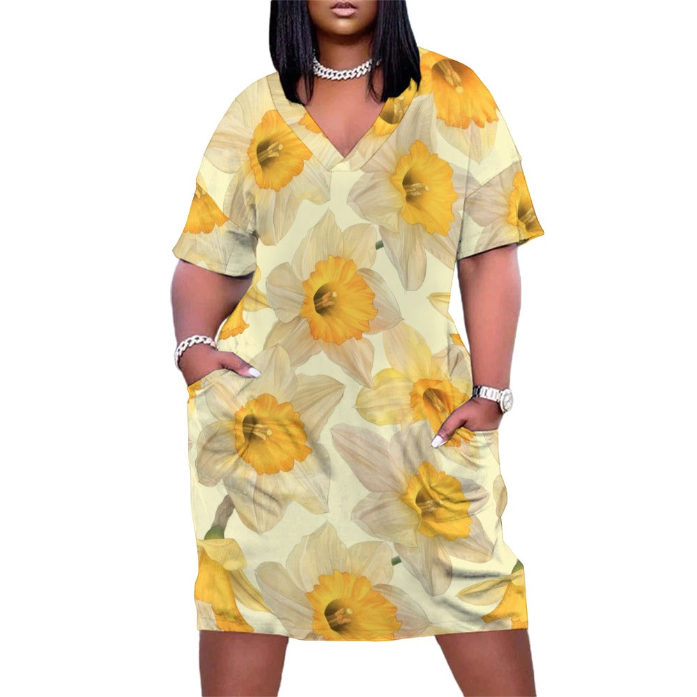 Daffodils, March, Daffodils Dress, March Birth Month, Small to Plus Size Dress, Birth Month Dress, Loose pocket dress