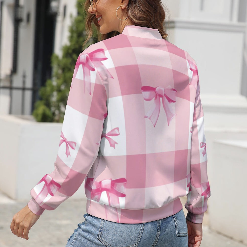 Pink Bow Coquette Jacket, Coquette Jacket, Pink Bow Jacket, Women's Long Sleeve Zipper Jacket