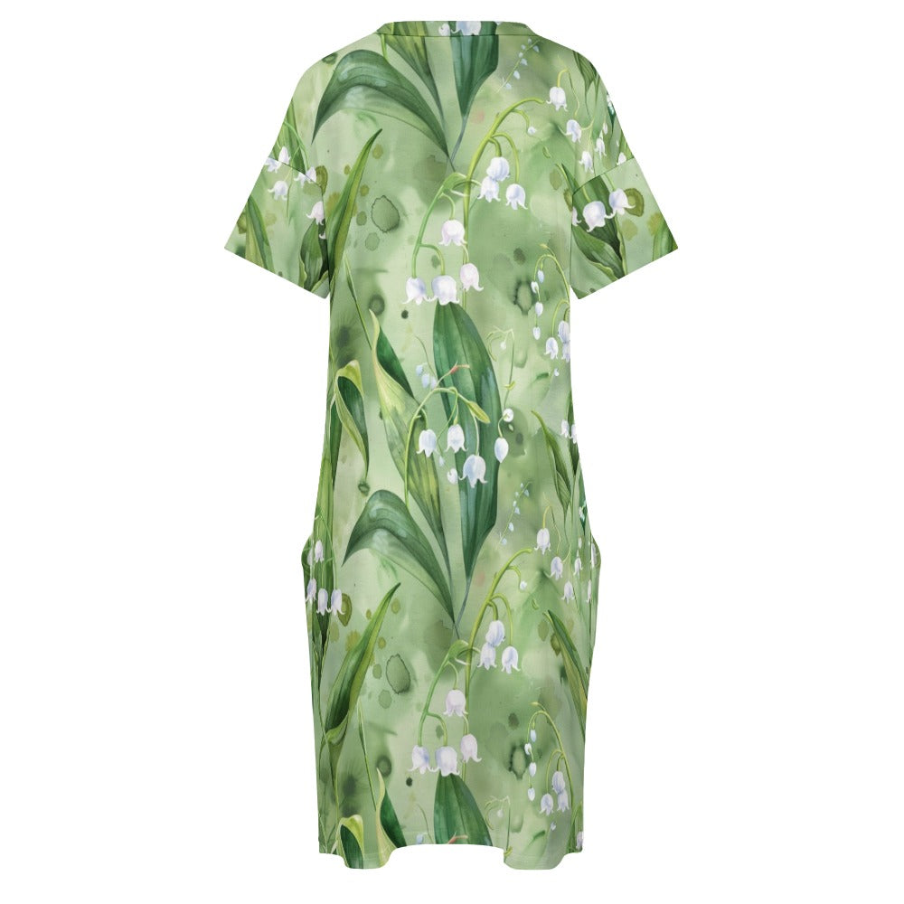 Lily of the Valley, May, Lily of the Valley Dress, May Birth Month, Small to Plus Size Dress, Birth Month Dress, Loose pocket dress