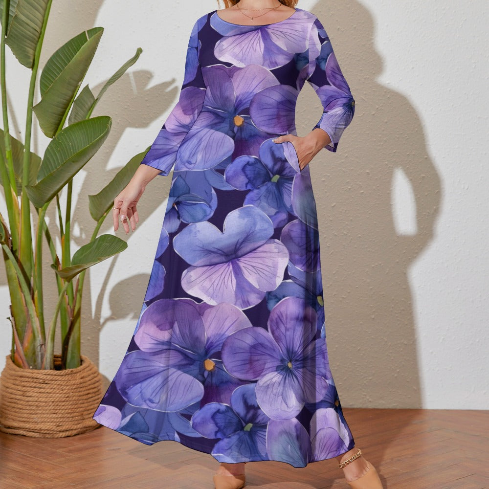 Voilets Dress, Plus Size Birth Month Dress, February Birth Month Dress, Plus Size Loose Dress, Crew Neck Long Sleeve Dress