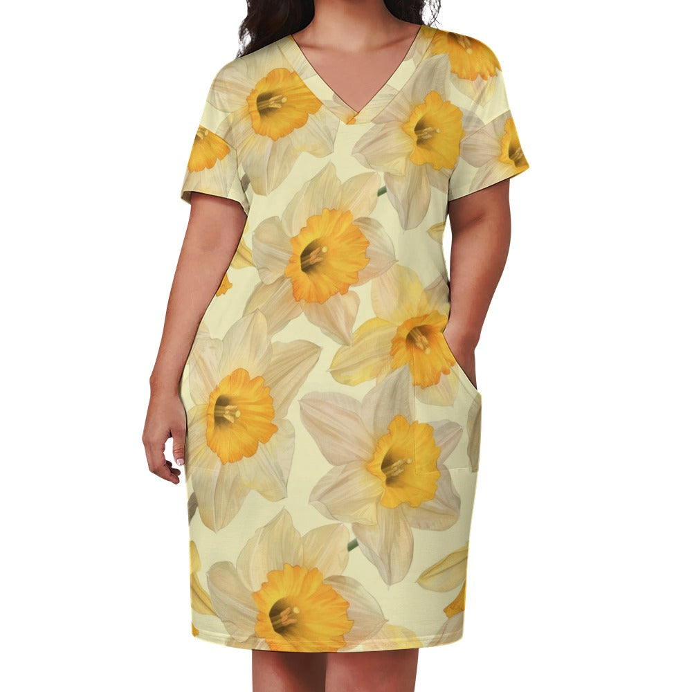 Daffodils, March, Daffodils Dress, March Birth Month, Small to Plus Size Dress, Birth Month Dress, Loose pocket dress