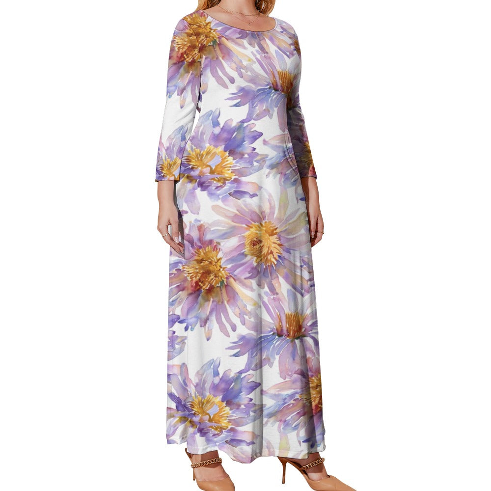 Aster Dress, Plus Size Birth Month Dress, September Birth Month Dress, Small to Plus Size Loose Dress, Crew Neck Long Sleeve Dress