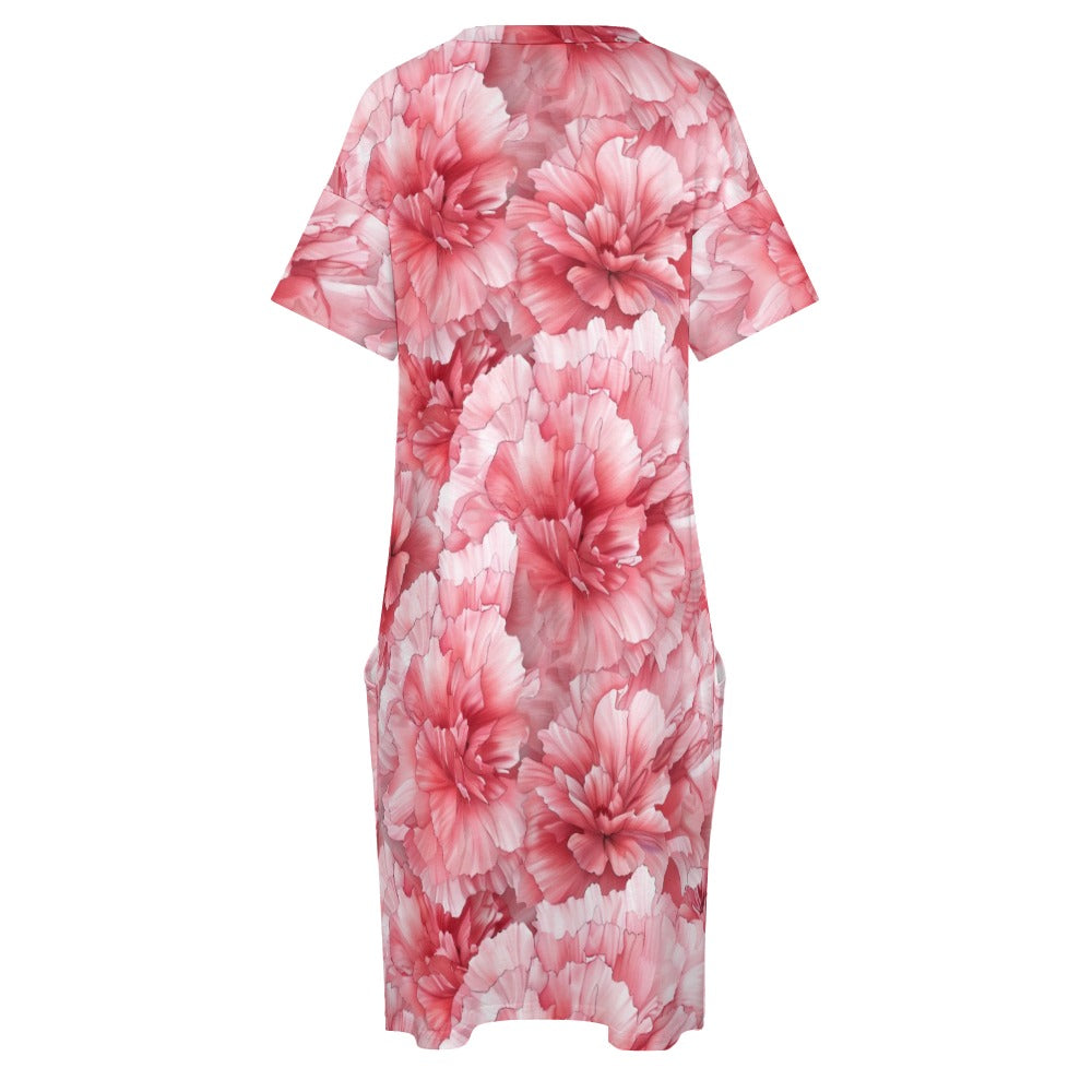 Carnation, January, Carnation Dress, January Birth Month, Small to Plus Size Dress, Birth Month Dress, Loose pocket dress