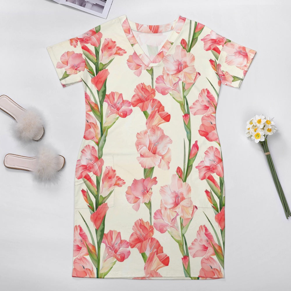 Gladiolus, August, Gladiolus Dress, August Birth Month, Small to Plus Size Dress, Birth Month Dress, Loose pocket dress