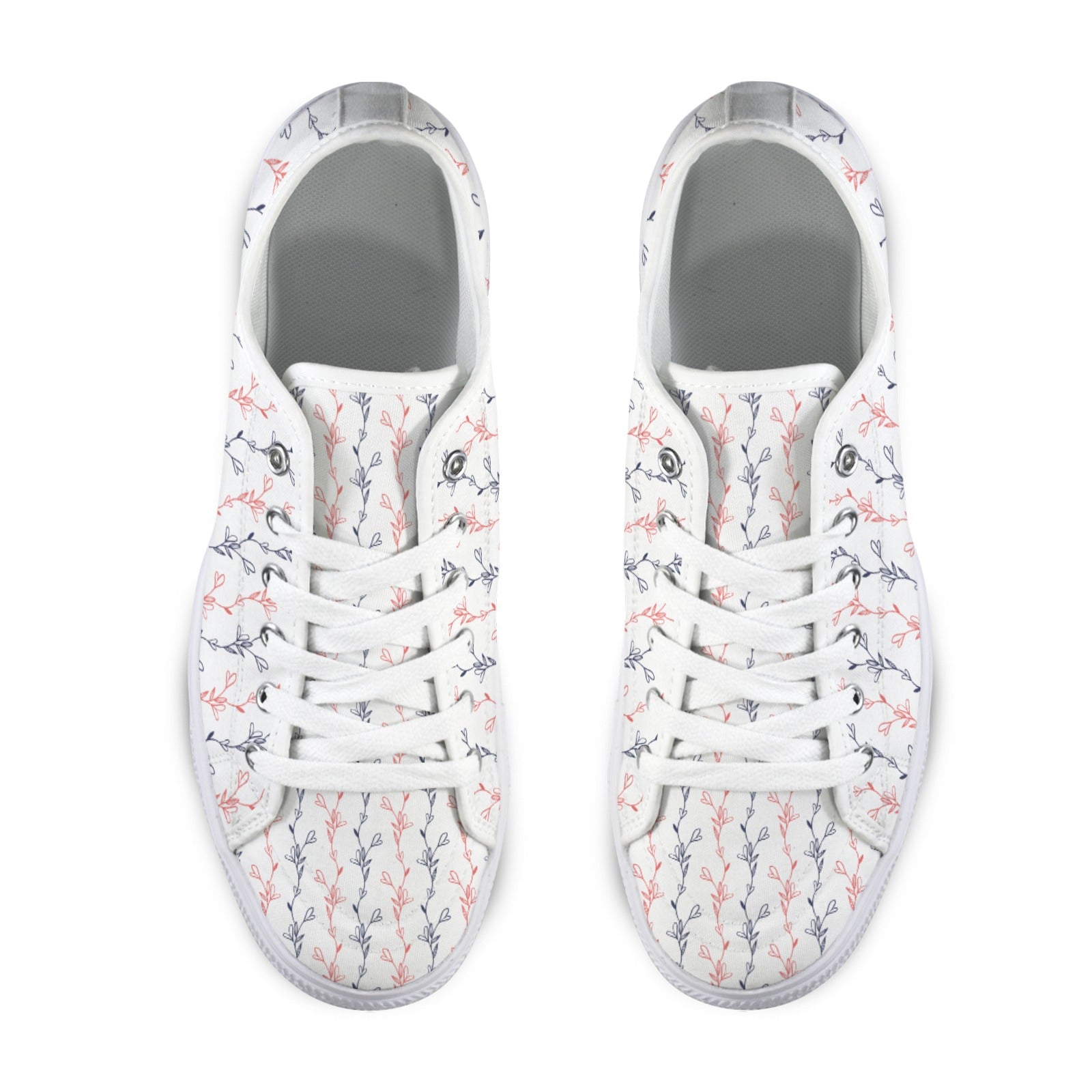 Red & Navy Line Art Flower Design Sneakers