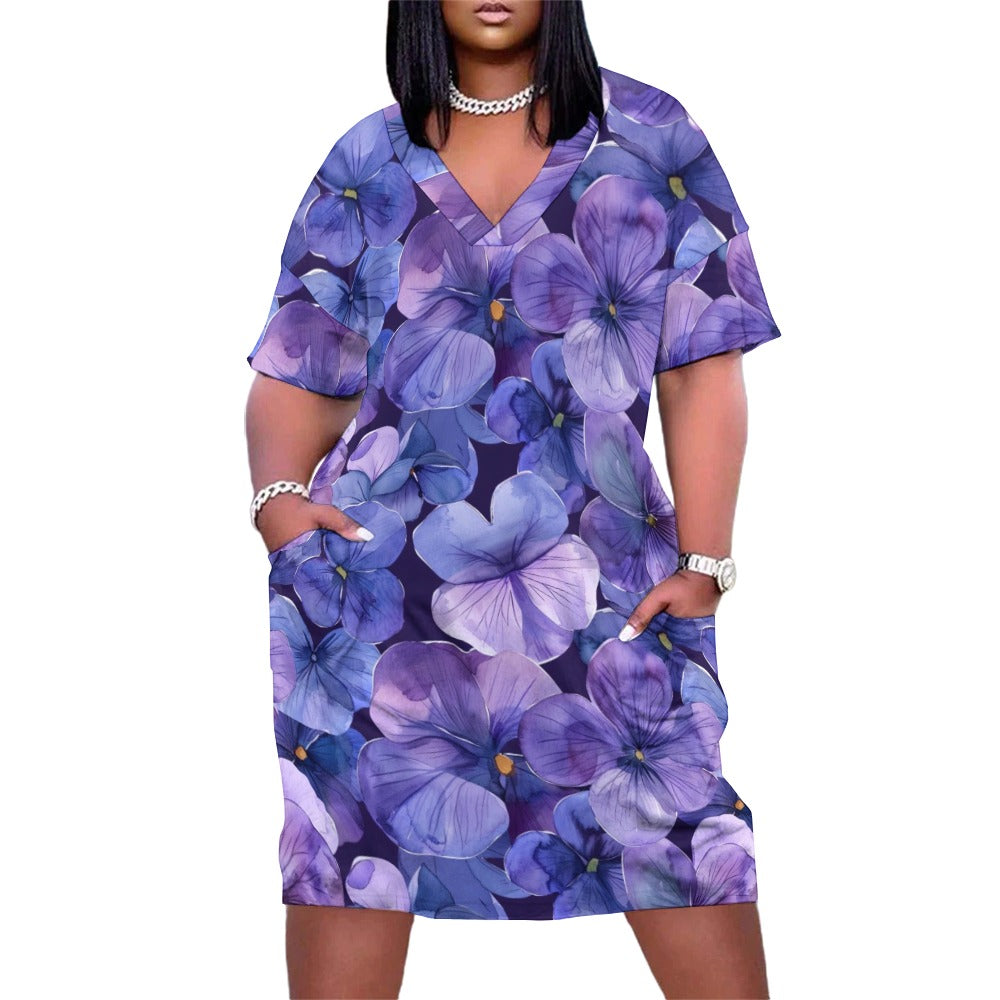 Violets, February, Violets Dress, February Birth Month, Small to Plus Size Dress, Birth Month Dress, Loose pocket dress