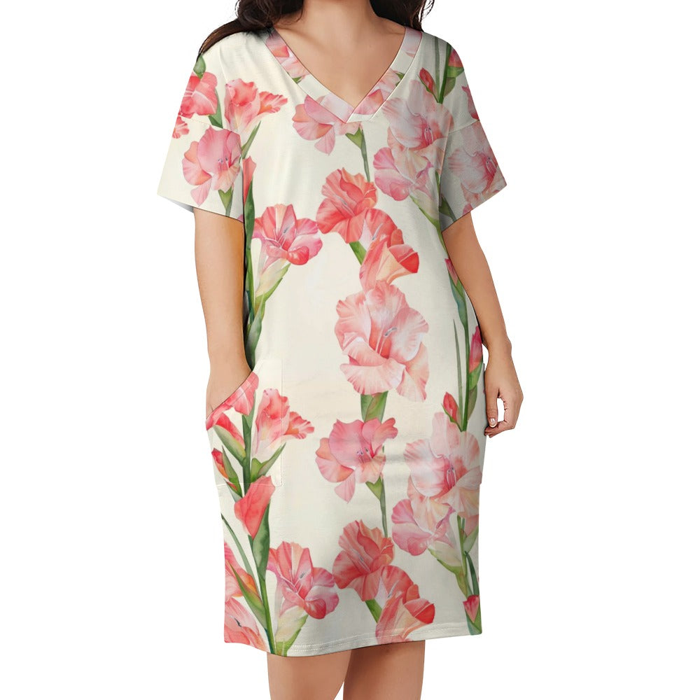 Gladiolus, August, Gladiolus Dress, August Birth Month, Small to Plus Size Dress, Birth Month Dress, Loose pocket dress