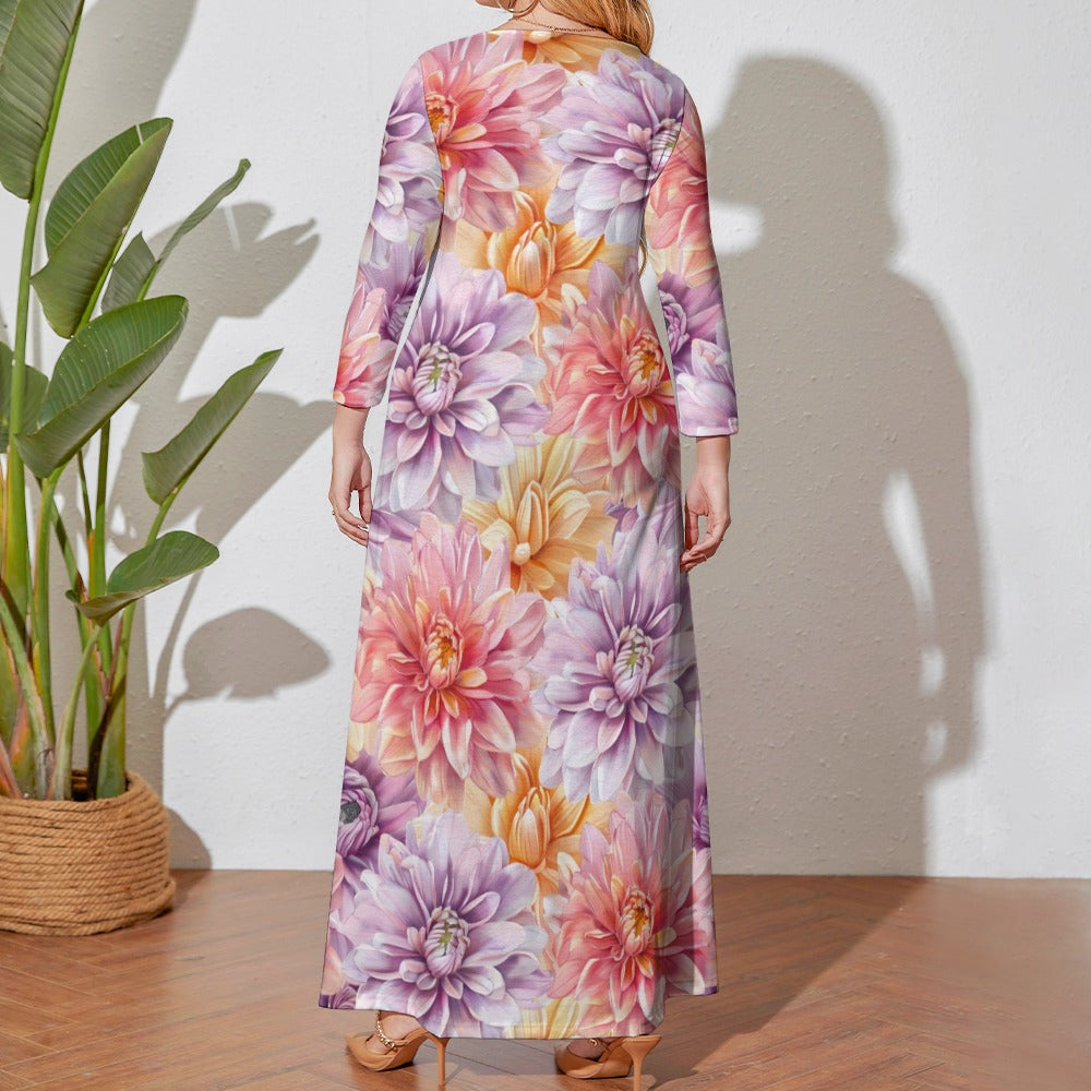 Chrysanthemum, Plus Size Birth Month Dress, November Birth Month Dress, Plus Size Loose Dress, Crew Neck Long Sleeve Dress