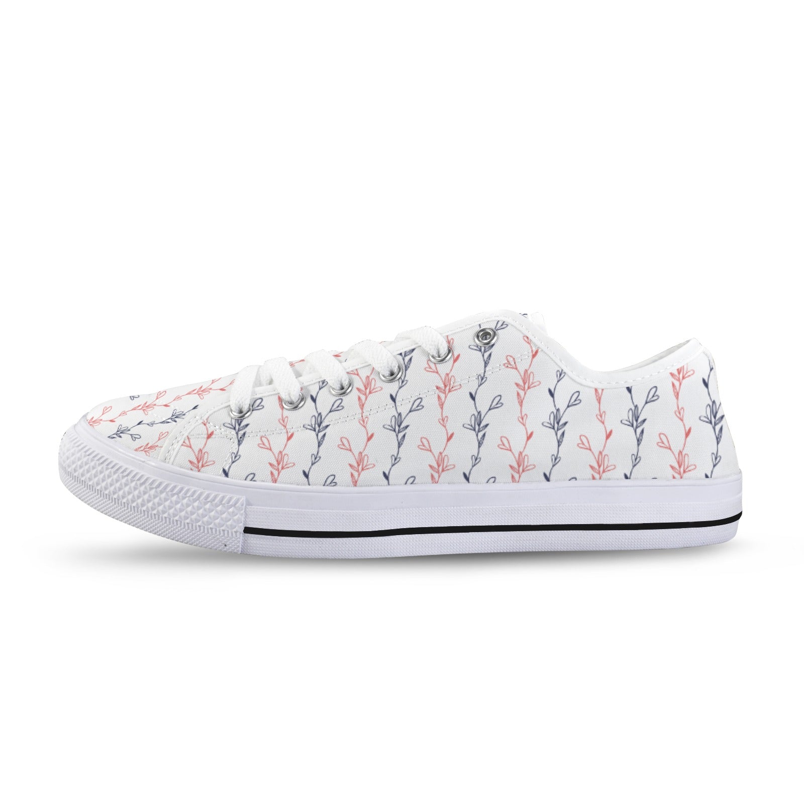 Red & Navy Line Art Flower Design Sneakers