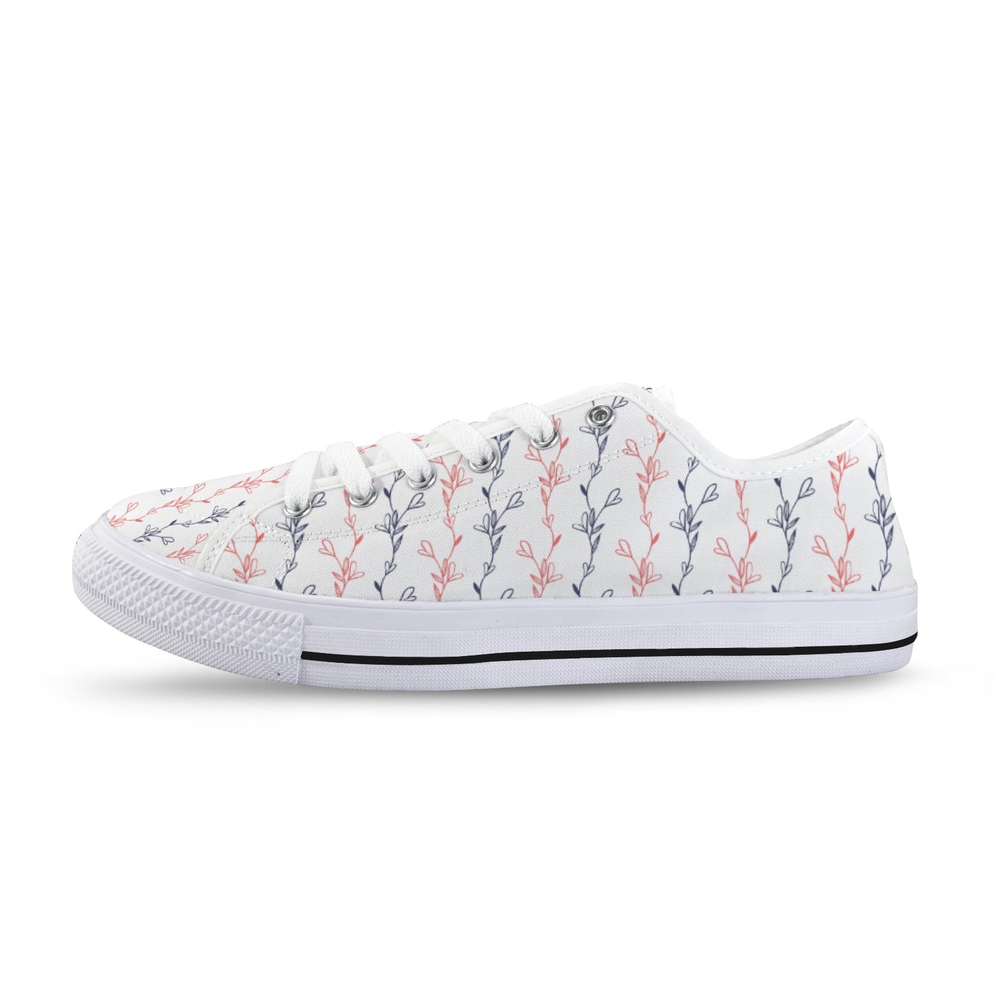 Red & Navy Line Art Flower Design Sneakers