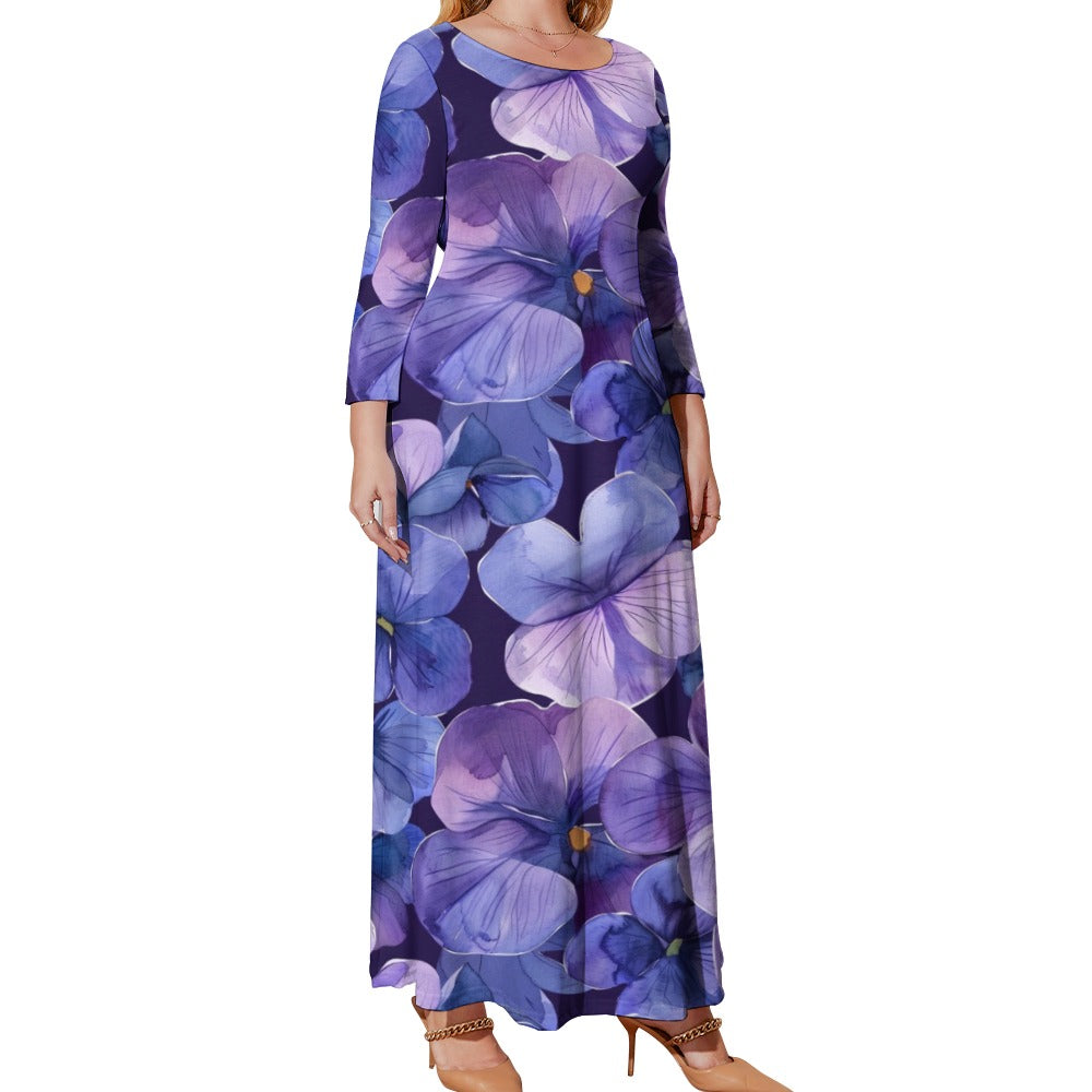 Voilets Dress, Plus Size Birth Month Dress, February Birth Month Dress, Plus Size Loose Dress, Crew Neck Long Sleeve Dress
