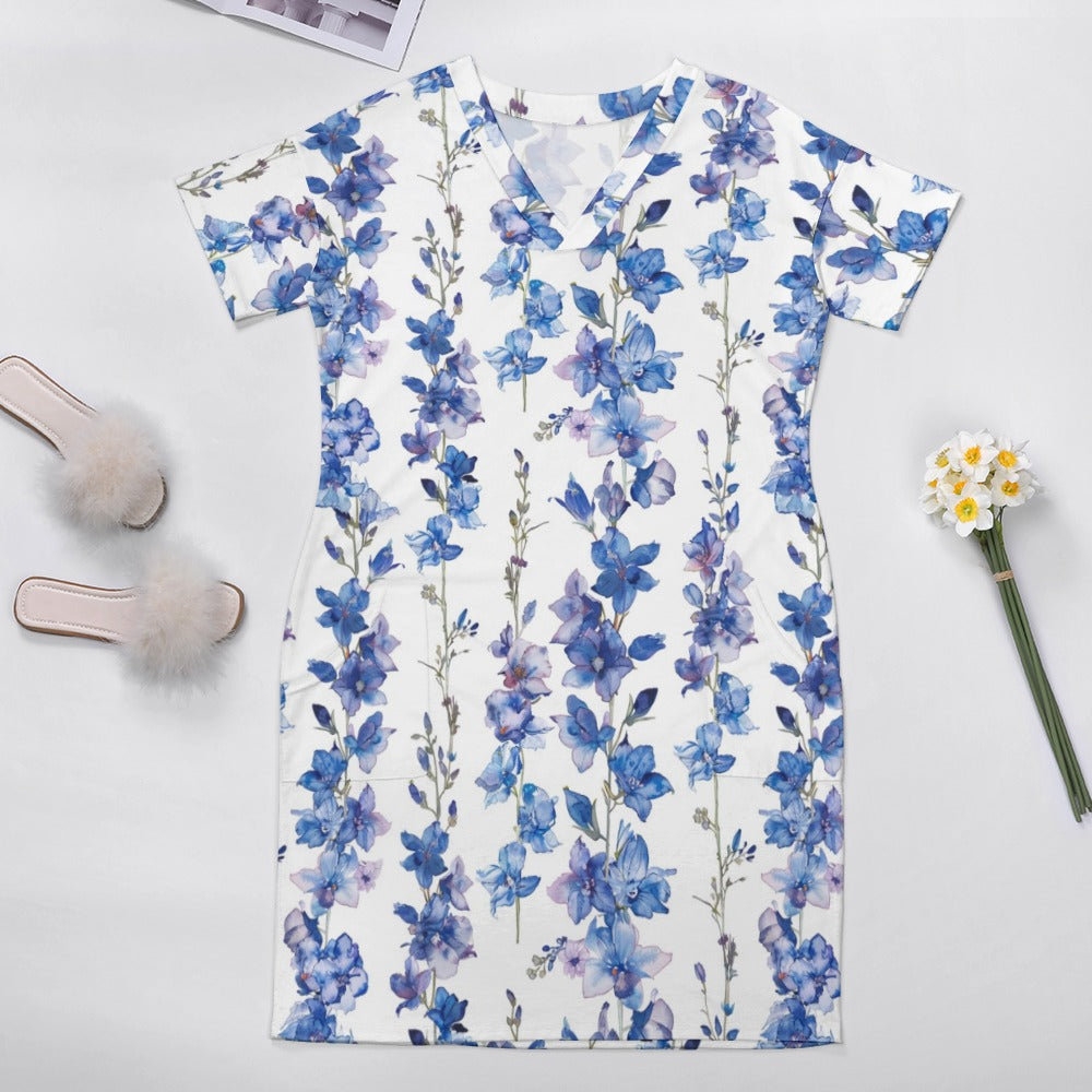 Larkspur, July, Larkspur Dress, July Birth Month, Small to Plus Size Dress, Birth Month Dress, Loose pocket dress