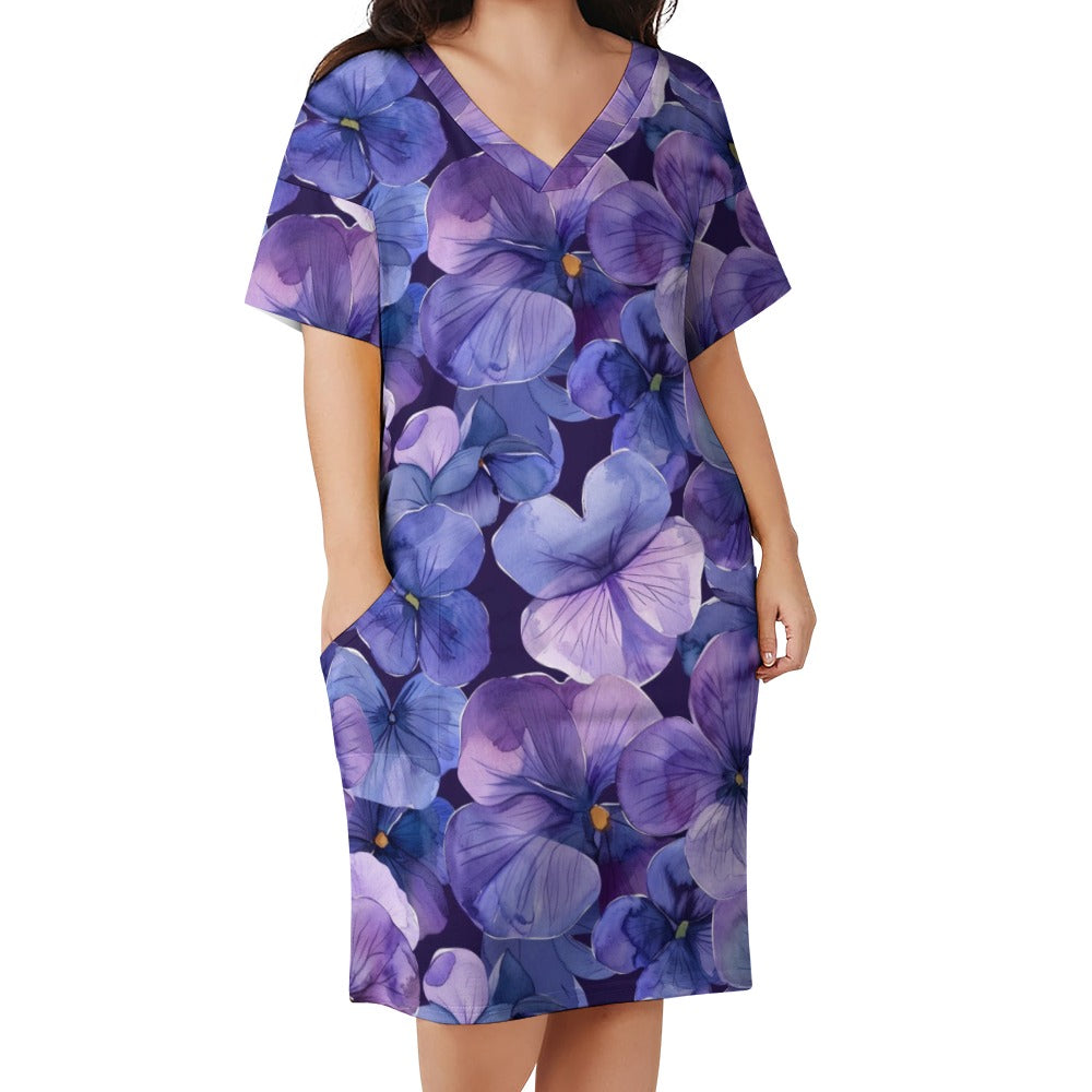 Violets, February, Violets Dress, February Birth Month, Small to Plus Size Dress, Birth Month Dress, Loose pocket dress