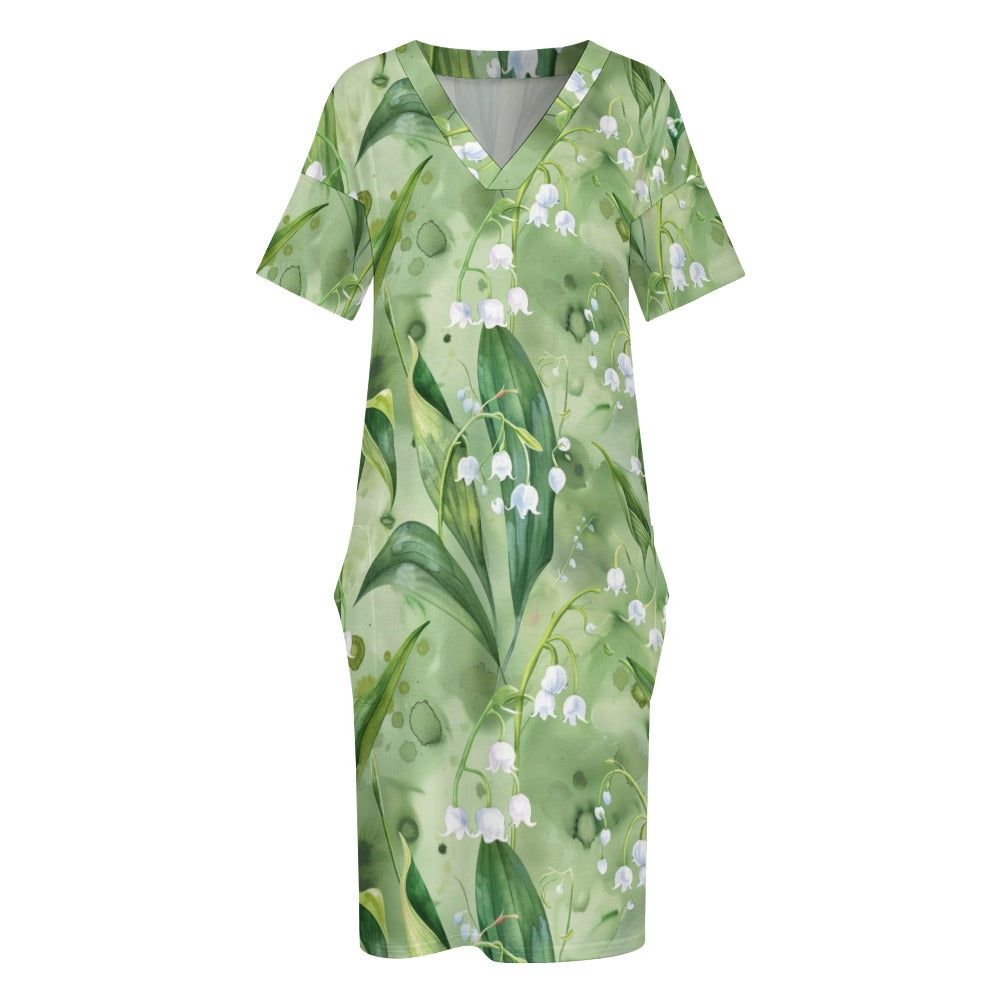 Lily of the Valley, May, Lily of the Valley Dress, May Birth Month, Small to Plus Size Dress, Birth Month Dress, Loose pocket dress