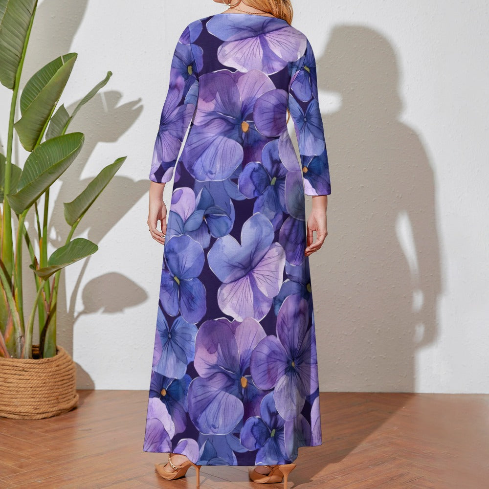 Voilets Dress, Plus Size Birth Month Dress, February Birth Month Dress, Plus Size Loose Dress, Crew Neck Long Sleeve Dress