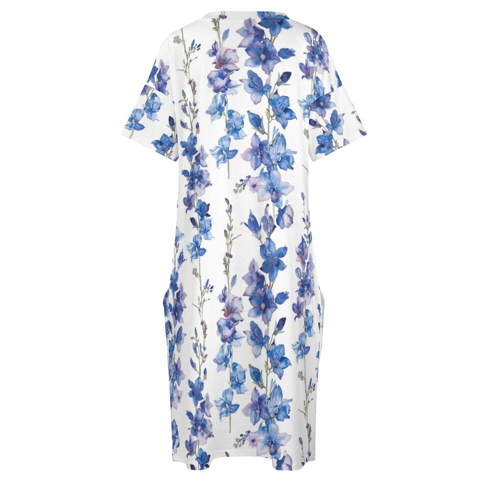 Larkspur, July, Larkspur Dress, July Birth Month, Small to Plus Size Dress, Birth Month Dress, Loose pocket dress