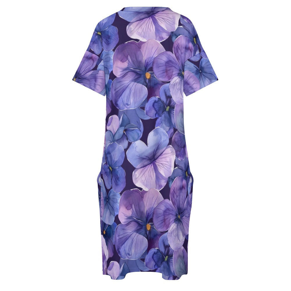 Violets, February, Violets Dress, February Birth Month, Small to Plus Size Dress, Birth Month Dress, Loose pocket dress