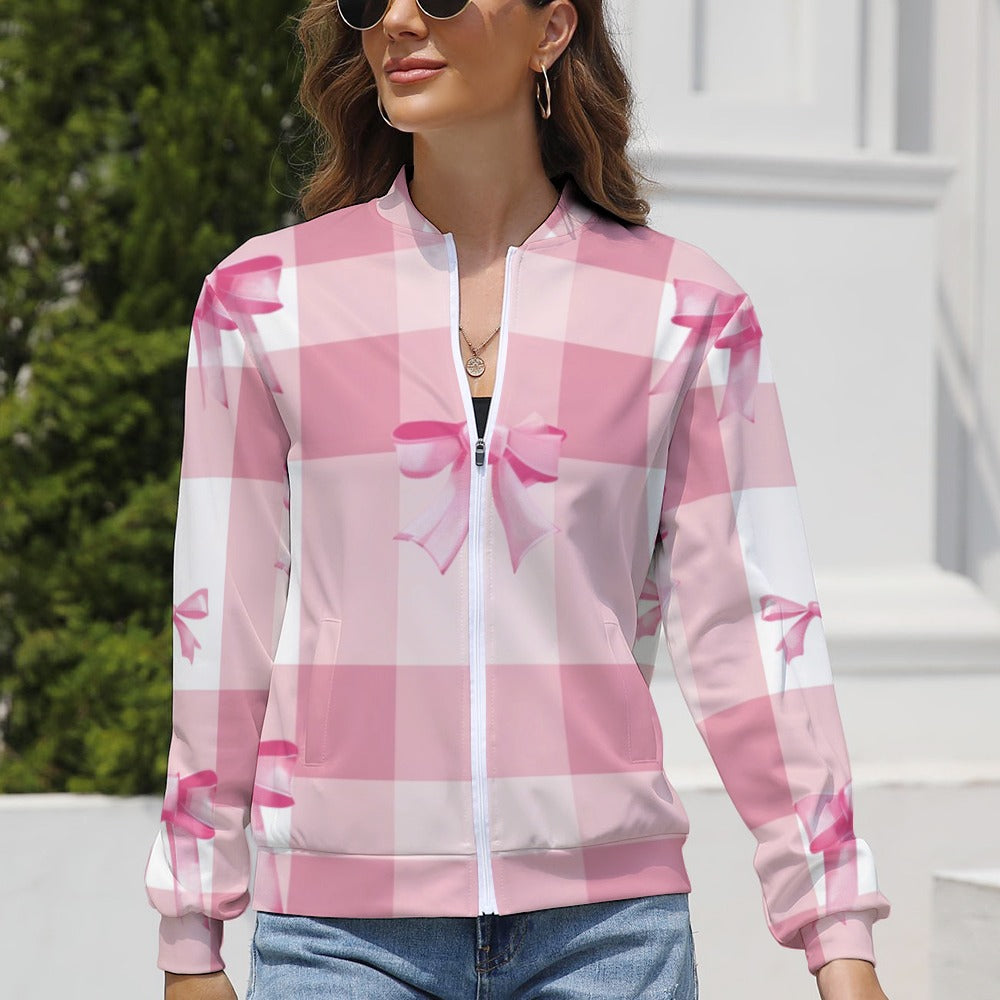 Pink Bow Coquette Jacket, Coquette Jacket, Pink Bow Jacket, Women's Long Sleeve Zipper Jacket